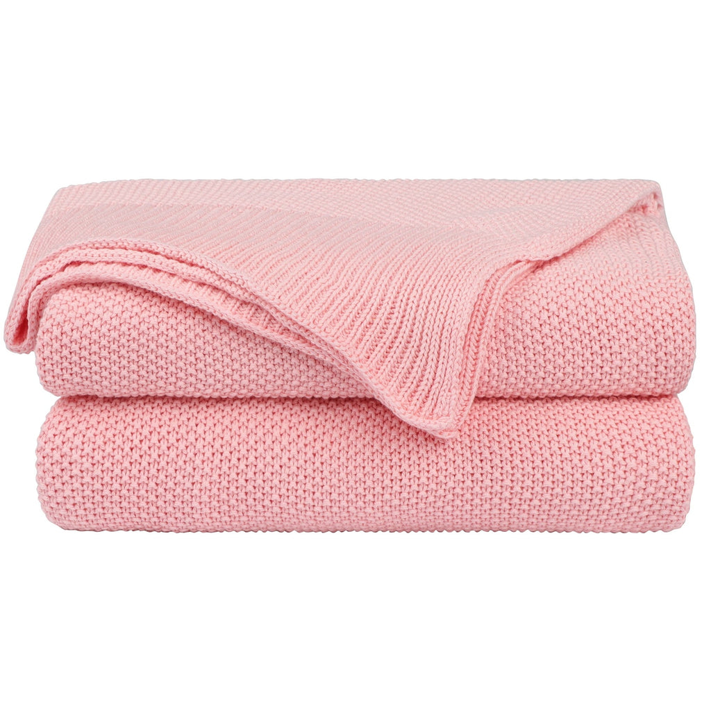Decorative Knitted Pure Cotton Soft Cable Knit Throw Blanket Pink 50" x 70" - Cozy Fleece Throw Blanket for Couch & Bed - Default Title