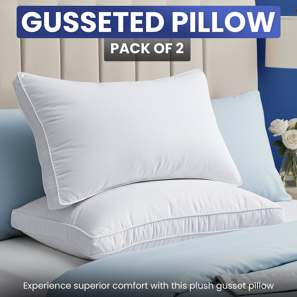 Hotel Collection Queen Bed Pillow, 26"L x 18" W, Set of 2, Soft and High-Quality, Gusseted Pillow for All Sleep Positions (White) - Ergonomic Memory Foam Pillow for Neck Pain Support - Default Title