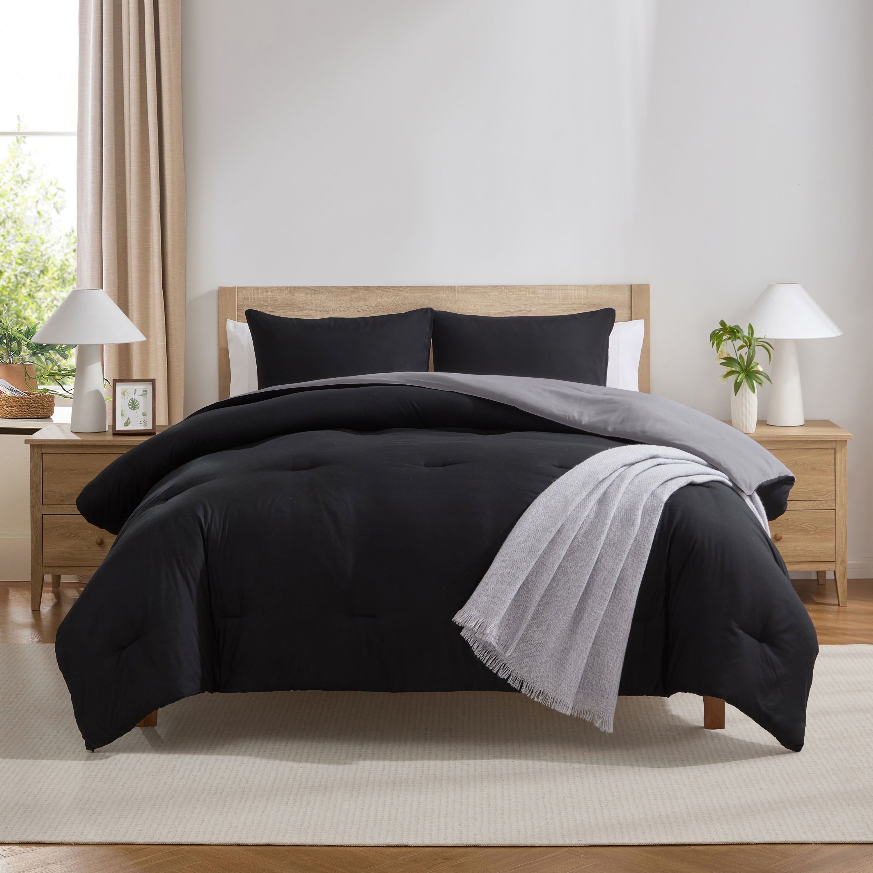 Heavyweight Warmth Comforter Sets, All Season Lightweight Reversible Queen Comforter Set, 3-Pc Bedding Sets, Black/Charcoal gray - Luxurious Quilted Duvet Cover Set - Default Title