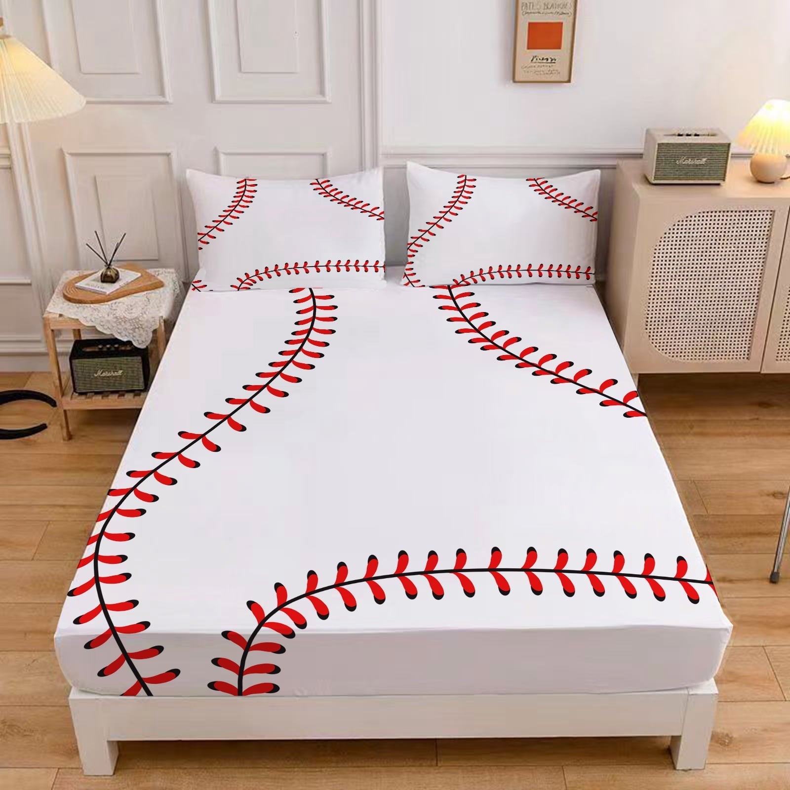 Cooling Sateen Baseball Sheet Set Sports Theme Bedding Set for Kids 3D Baseball Pattern Bed Sheets Baseball Games Bed Sheet Set Room... - Breathable Egyptian Cotton Flat & Fitted Sheets - Default Title