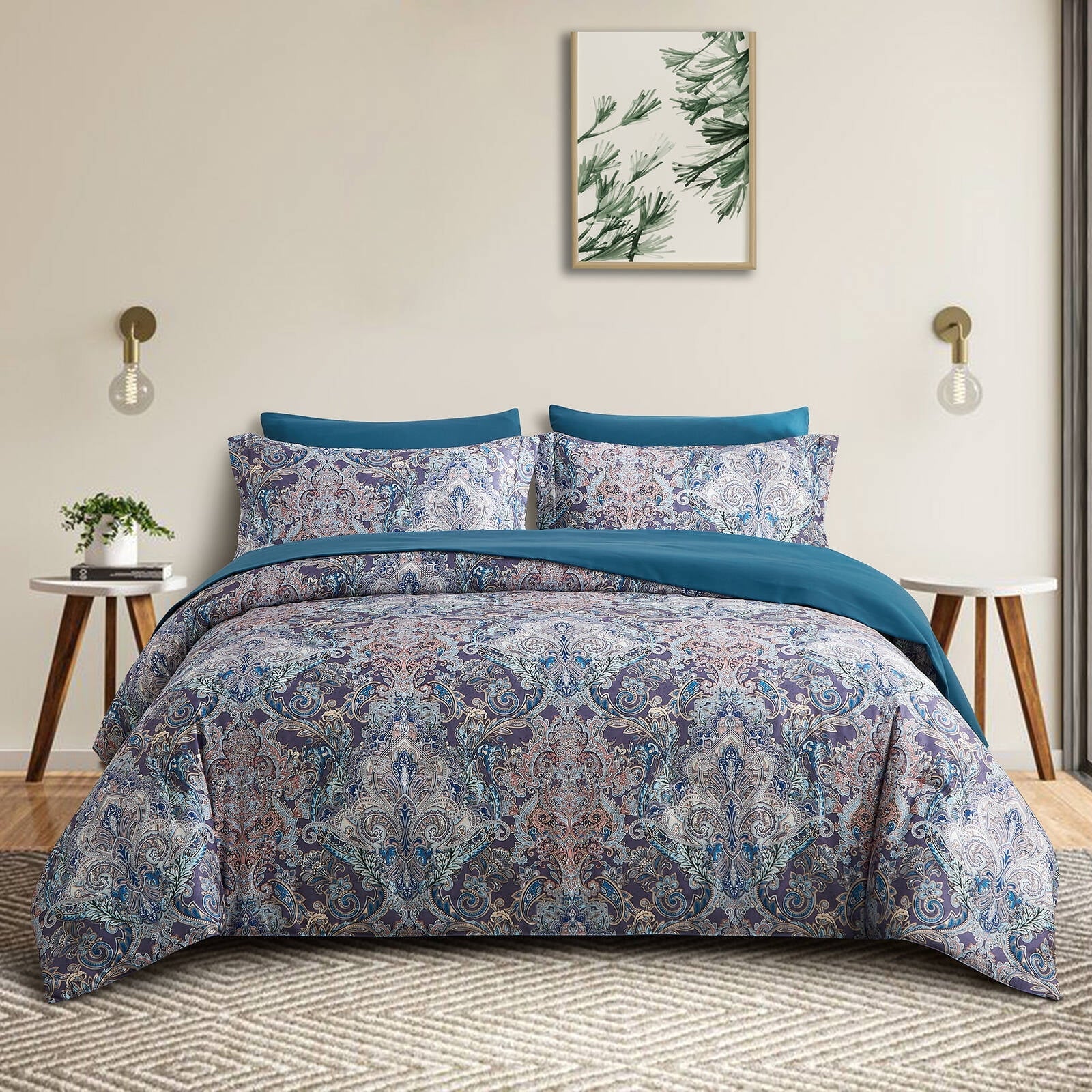 Hypoallergenic Cloud Boho Paisley Print Luxury Comforter Bed in a Bag Set Queen Size, Vintage Floral Medallions Microfiber Bedding Set - All-Season Down Alternative Comforter Insert - Default Title