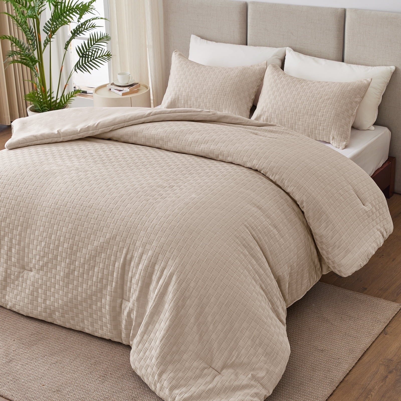 Fluffy Down Alternative 3-Piece Jacquard Braid Ultra Soft King Comforter Set, Luxury Reversible Microfiber Oversized Comforters Bedding Set w... - All-Season Down Alternative Comforter Insert - Default Title