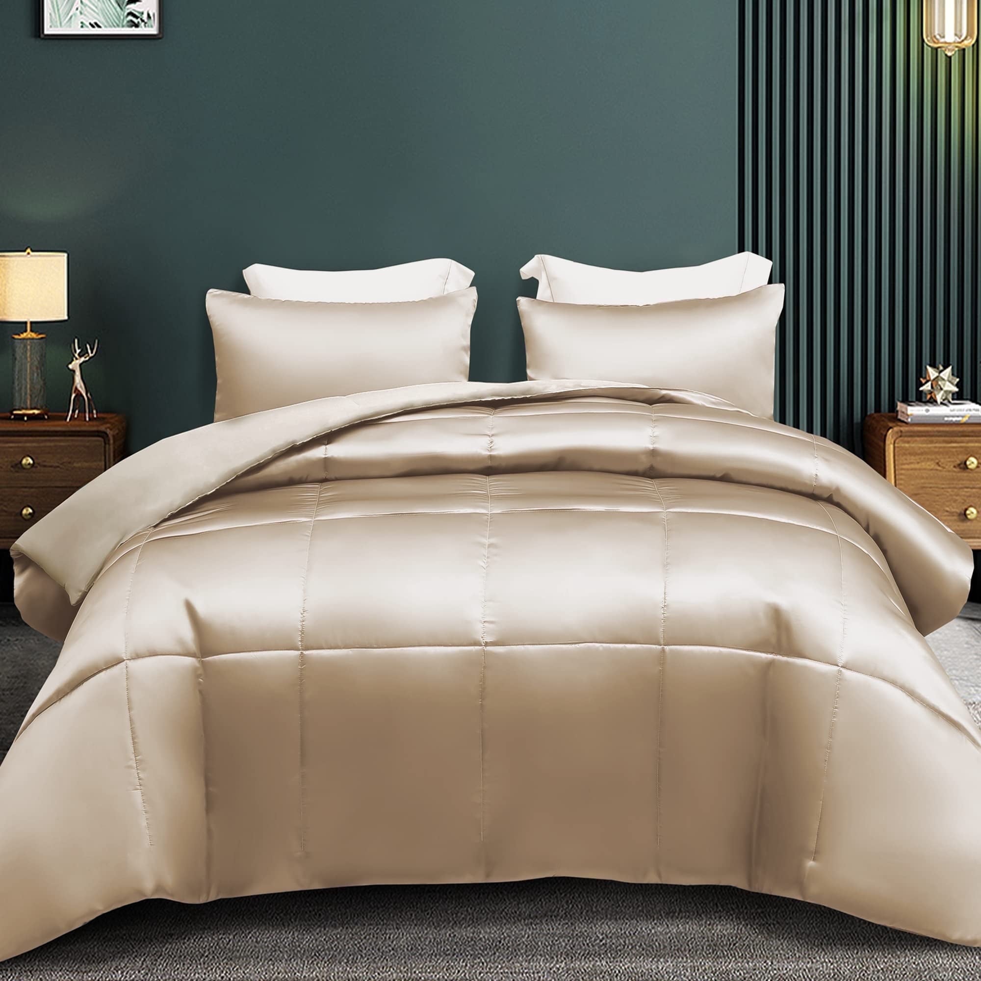 Luxurious Quilted 3-Piece Reversible Silky Soft King Size Comforter Bedding Set, Luxurious Satin Comforters with 2 Satin Pillowcases, L... - Cloud-Like Soft Lightweight Bed Comforter - Default Title