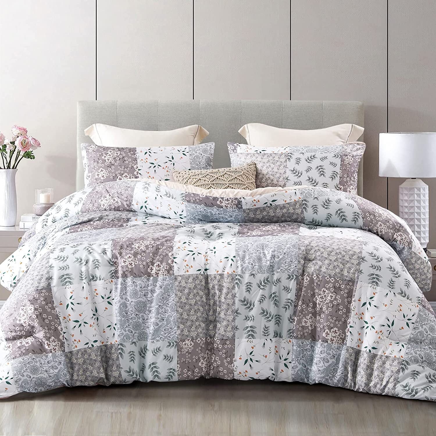 All-Season 3-Piece Queen Comforter Set, Soft Reversible Bedding Comforter Sets, Patchwork Printed Down Alternative Comforter Duv... - Luxurious Quilted Duvet Cover Set - Default Title