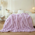 Lightweight Warm Fluffy Faux Rabbit Fur Throw, Cozy Wide Stripe Plush Fuzzy Blanket for Bed Couch Sofa Chair, Light Purple Shaggy Thro... - Cozy Fleece Throw Blanket for Couch & Bed - Default Title