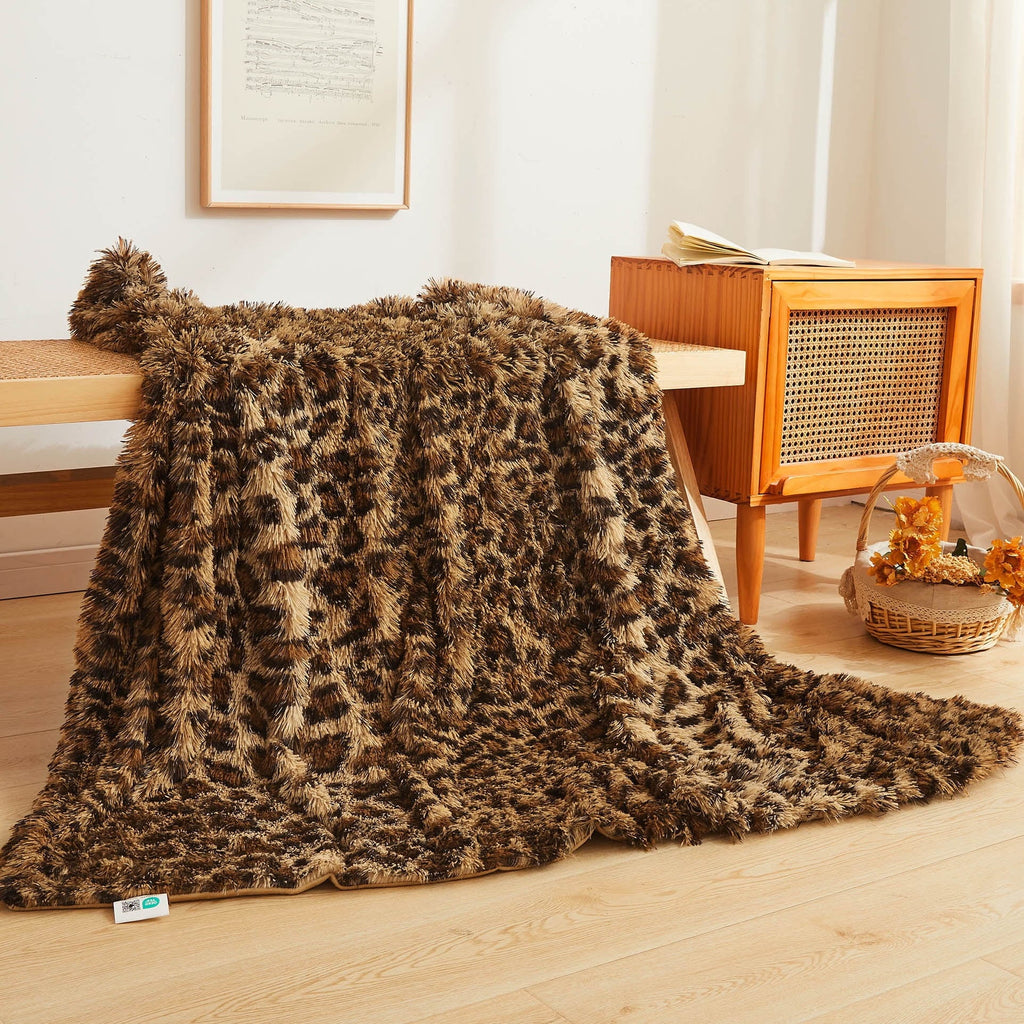 Super Soft Flannel Luxury Faux Fur Leopard Print Throw, Soft 50x60 Cheetah Print Fluffy Blanket, Shaggy Plush Decorative Couch Throw, Cu... - Lightweight Plush Warm Blanket for All Seasons - Default Title