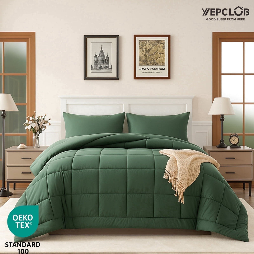 All-Season 3-Piece Twin Size Comforter Set, Green Down Alternative Reversible Bedding Set, All-Season Quilted Soft Comforter wit... - Cloud-Like Soft Lightweight Bed Comforter - Default Title