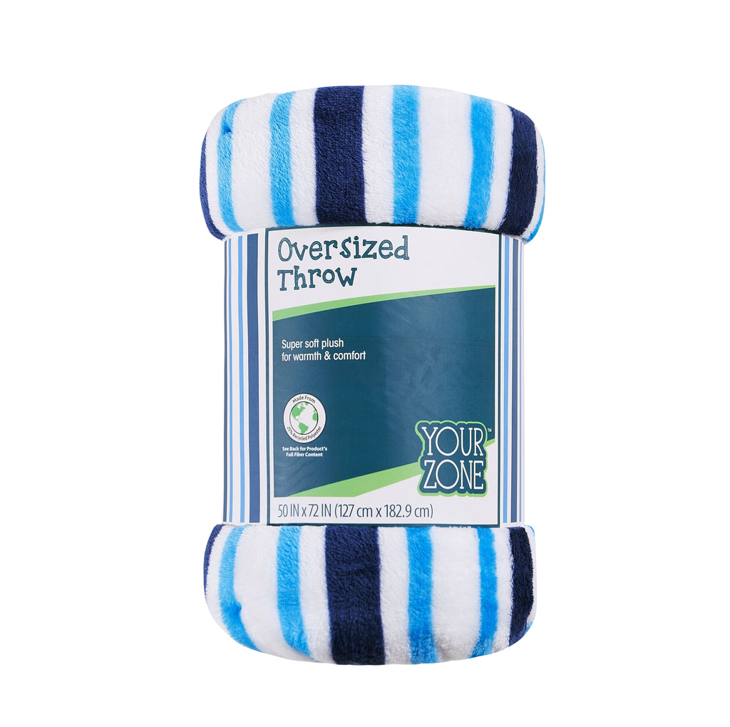 Cozy Fleece Blue Stripes XL Oversized Throw Blanket, 72 x 50 inches, Great for a Kids Bedroom, Super Soft and Cozy - Lightweight Plush Warm Blanket for All Seasons - Default Title