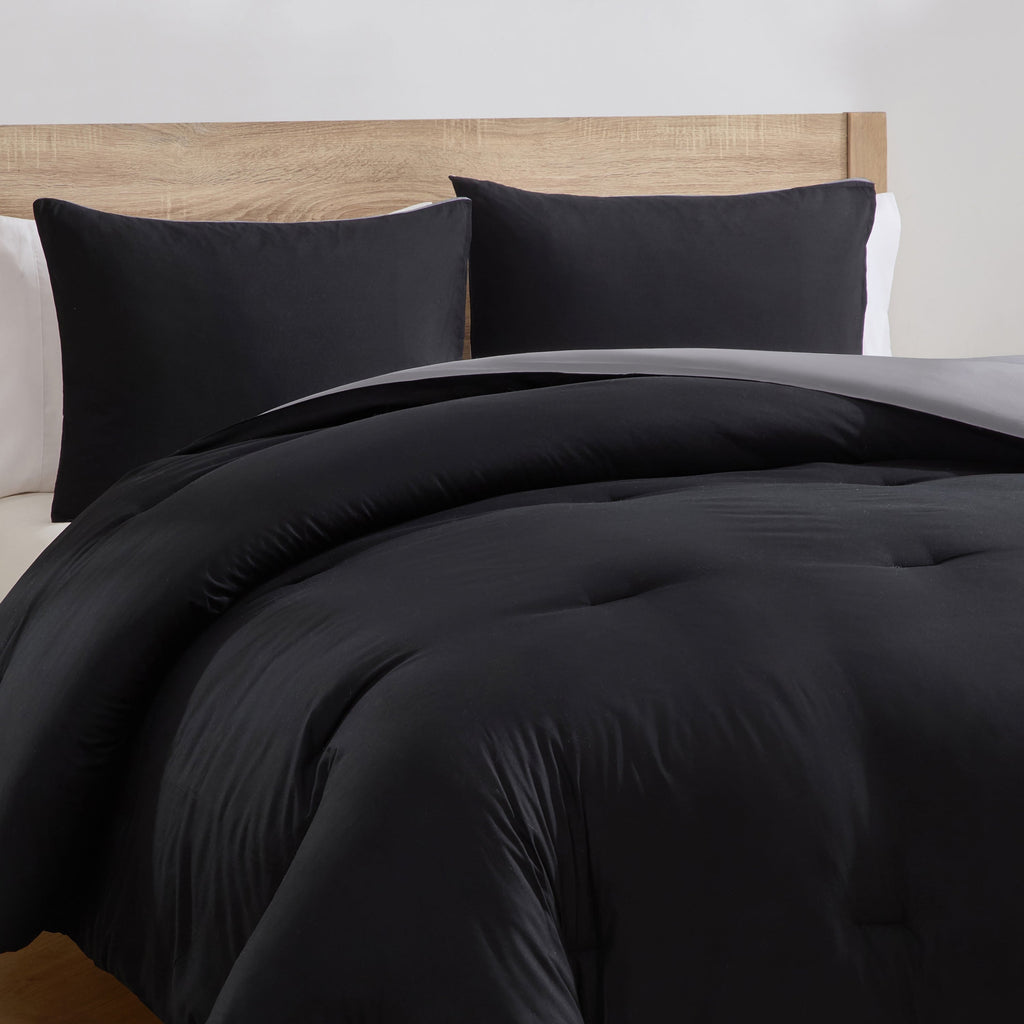Heavyweight Warmth Comforter Sets, All Season Lightweight Reversible Queen Comforter Set, 3-Pc Bedding Sets, Black/Charcoal gray - Luxurious Quilted Duvet Cover Set Detail