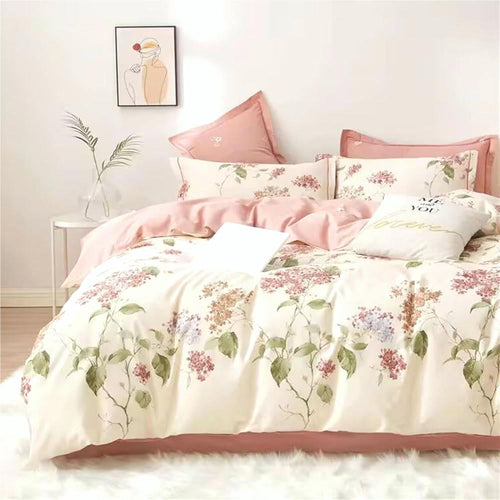 All-Season White with Pink Flowers King Comforter Sets, 3 Pieces Chic Garden Style Reversible Bedding Sets for Adults All Season - All-Season Down Alternative Comforter Insert Detail