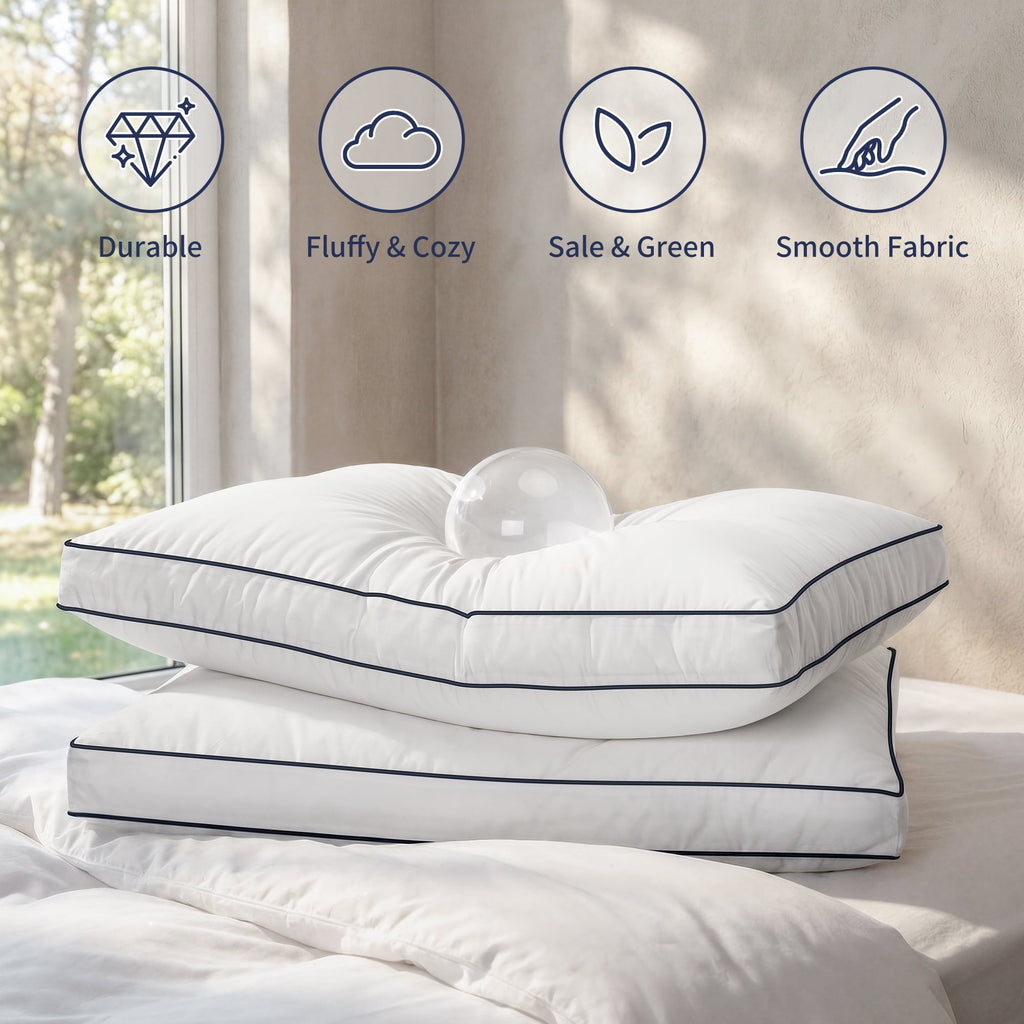 Orthopedic Support for Queen Size 2 Pack, Duck Feather and Shredded Memory Foam Soft Luxury Hotel Collection - Hotel Quality Plush Sleeping Pillows Detail