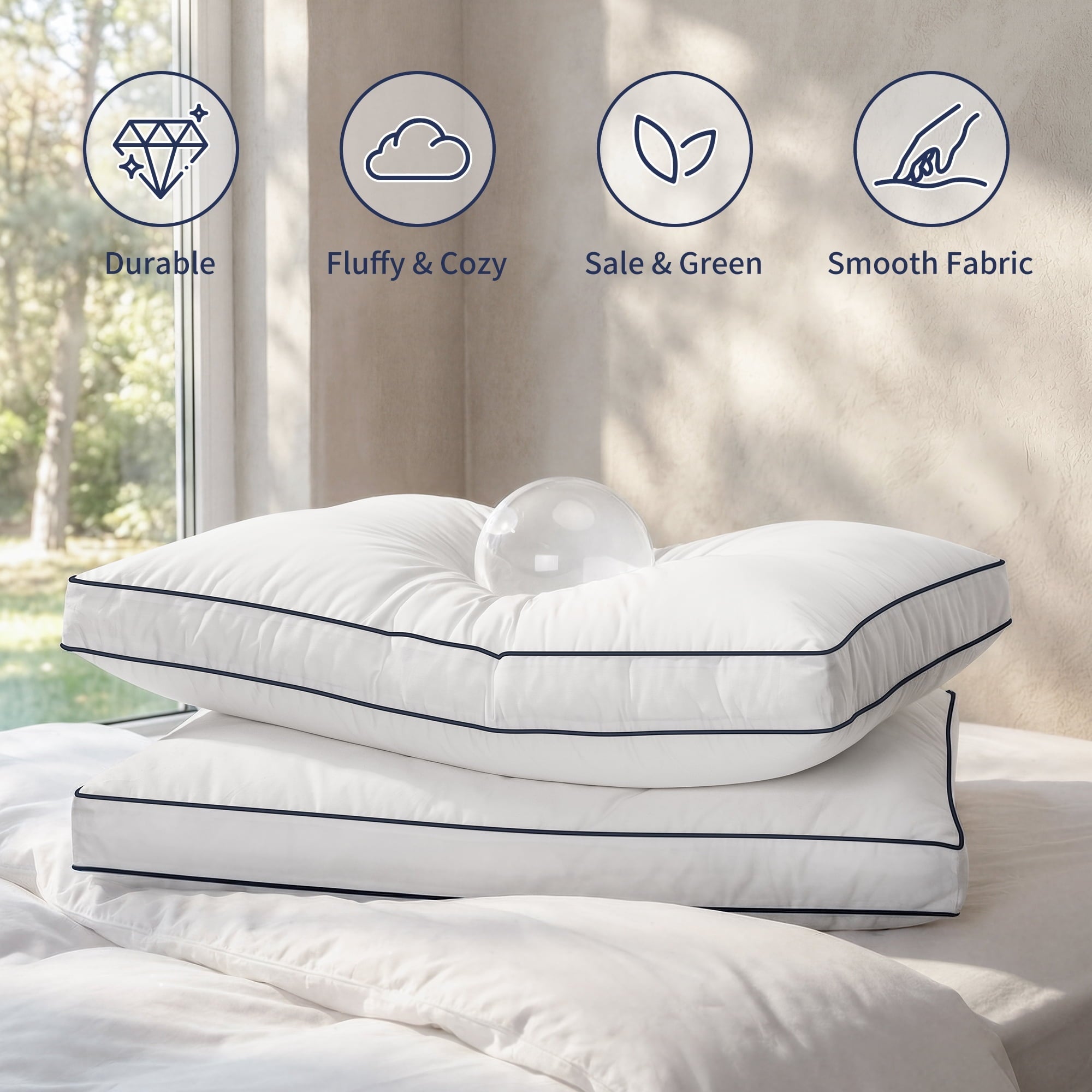 Orthopedic Support for Queen Size 2 Pack, Duck Feather and Shredded Memory Foam Soft Luxury Hotel Collection - Hotel Quality Plush Sleeping Pillows Detail
