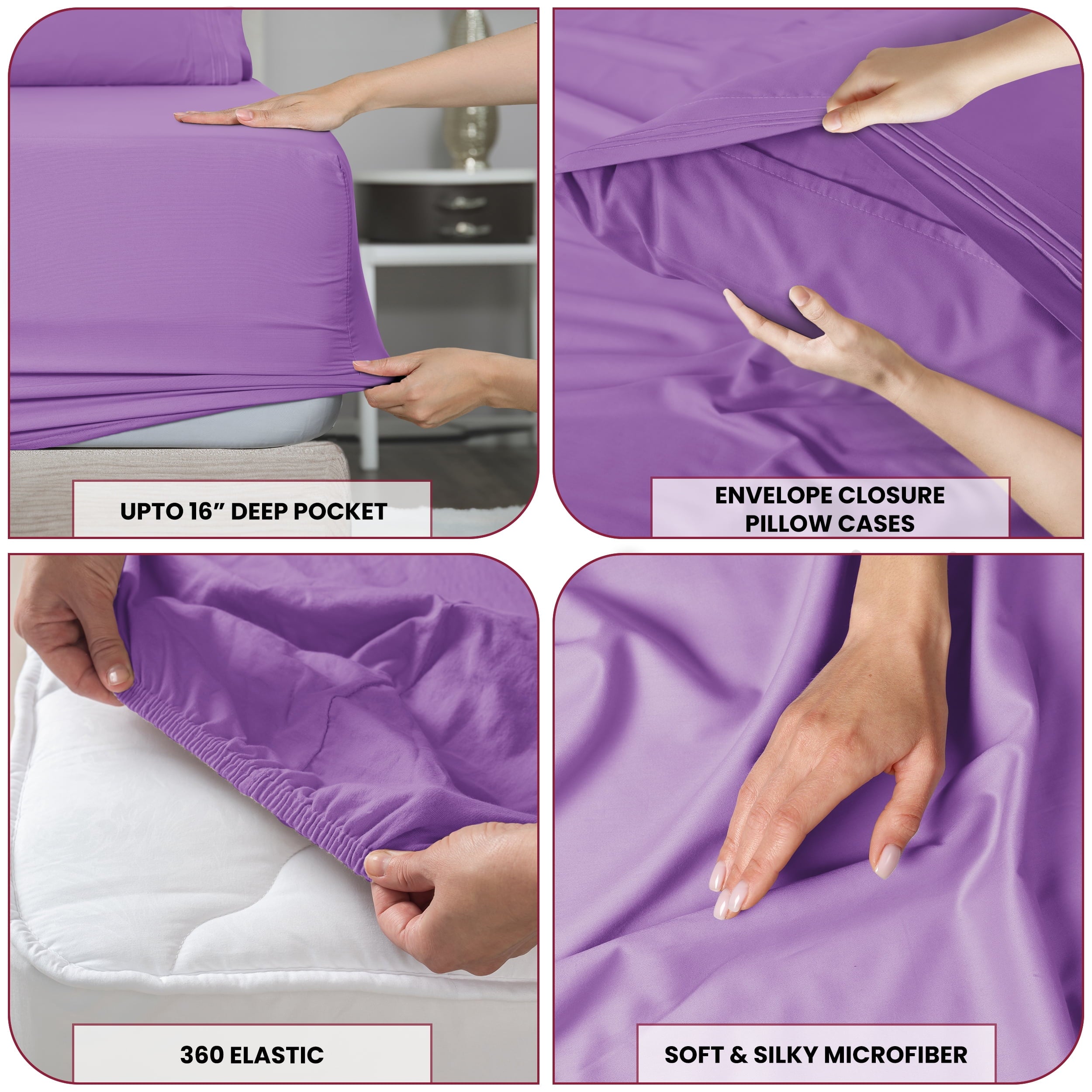 Ultra-Soft Queen Size Sheets Set Brushed Microfiber High GSM, 4 Piece Sheet Set Upto 16 Inches Deep Pocket Bedding Sheets & Pillow - Breathable Egyptian Cotton Flat & Fitted Sheets Detail