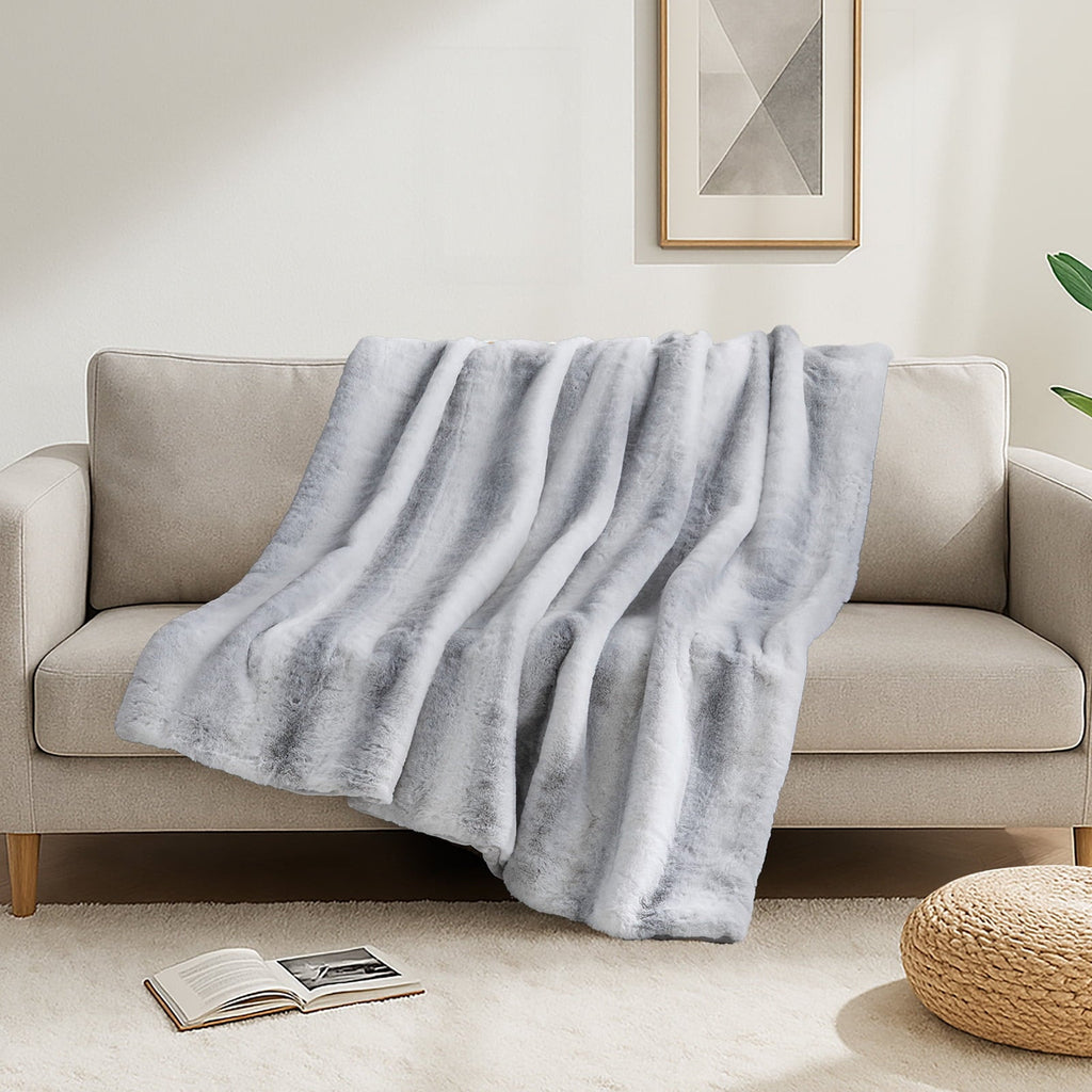 Decorative Knitted Luxury Faux Fur Throw Blanket for Bed Super Thick Warm Fuzzy Blankets for Bedroom Living Room, 60" x 80", White - Cozy Fleece Throw Blanket for Couch & Bed Detail