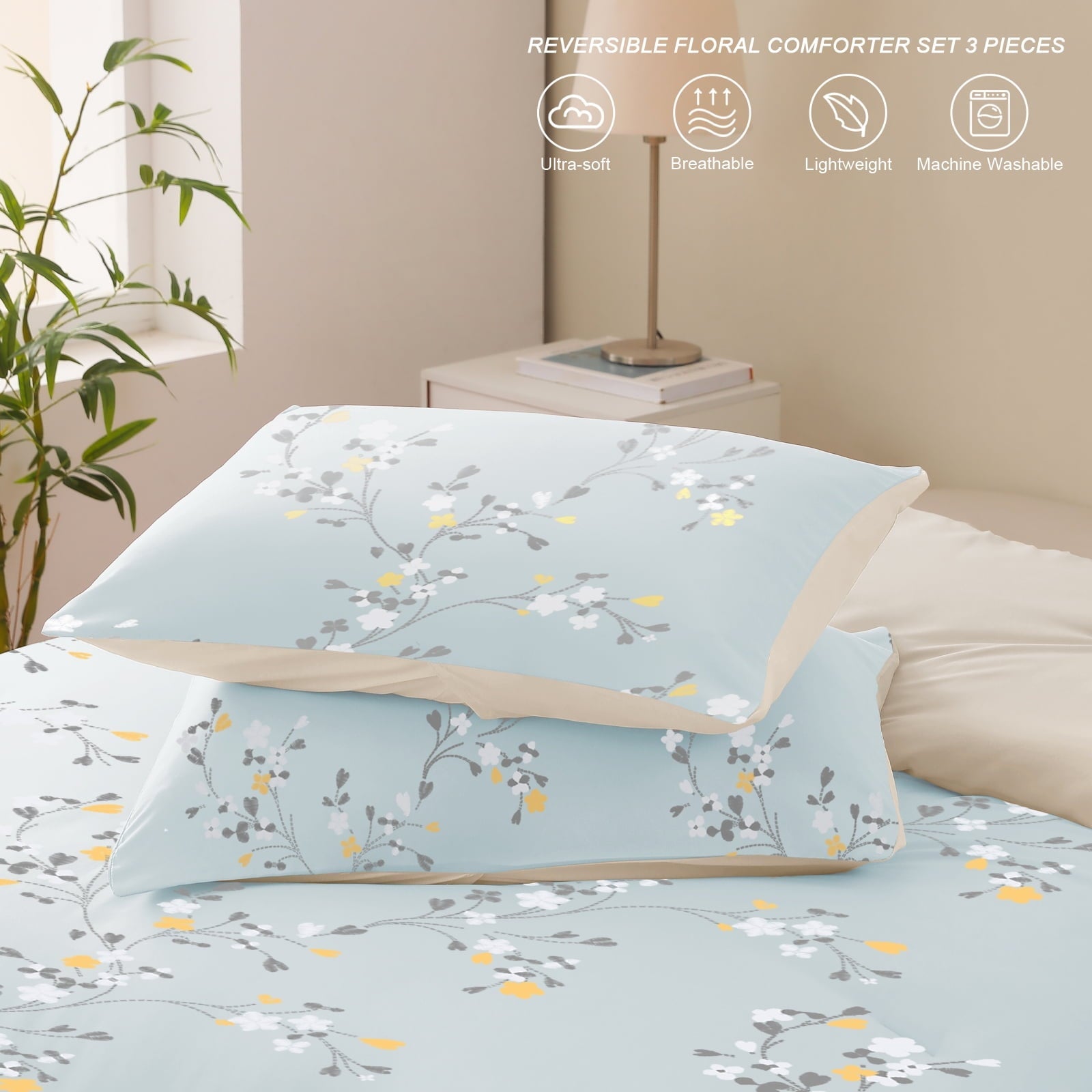Heavyweight Warmth 3-Piece Floral King Size Comforter Set, Microfiber Bedding Down Alternative Comforter for All Seasons with 2 Pillow S... - All-Season Down Alternative Comforter Insert Detail