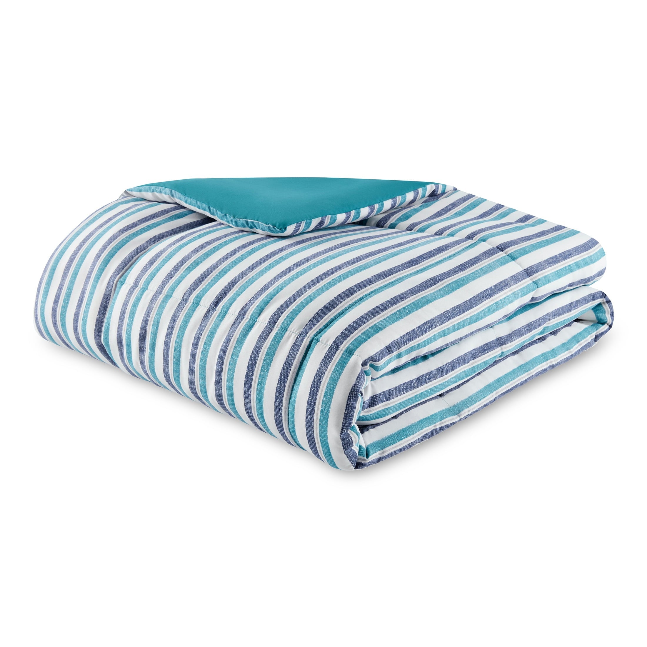 All-Season All in One Reversible Comforter and Sheet Set- 7 Piece, Queen, Blue Pinstripe - Cloud-Like Soft Lightweight Bed Comforter Detail