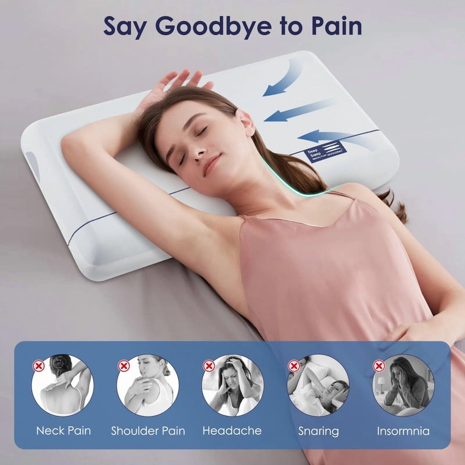 Orthopedic Support Cooling Memory Foam Bed Pillow for Neck Pain Relief, Two-Sided Cooling Pillow for Back, Stomach and Side Sleepers, Tw... - Ergonomic Memory Foam Pillow for Neck Pain Support Detail