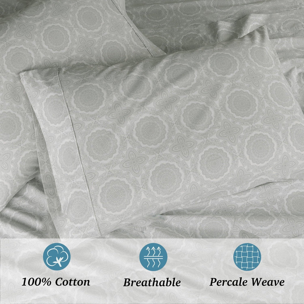 Cooling Sateen 100% Cotton Queen Sheets Set, 4 Piece Bed Sheets Set with HeiQ Fresh, Percale Weave, Hotel Luxury, Ultra Soft Sheets ... - Breathable Egyptian Cotton Flat & Fitted Sheets Detail