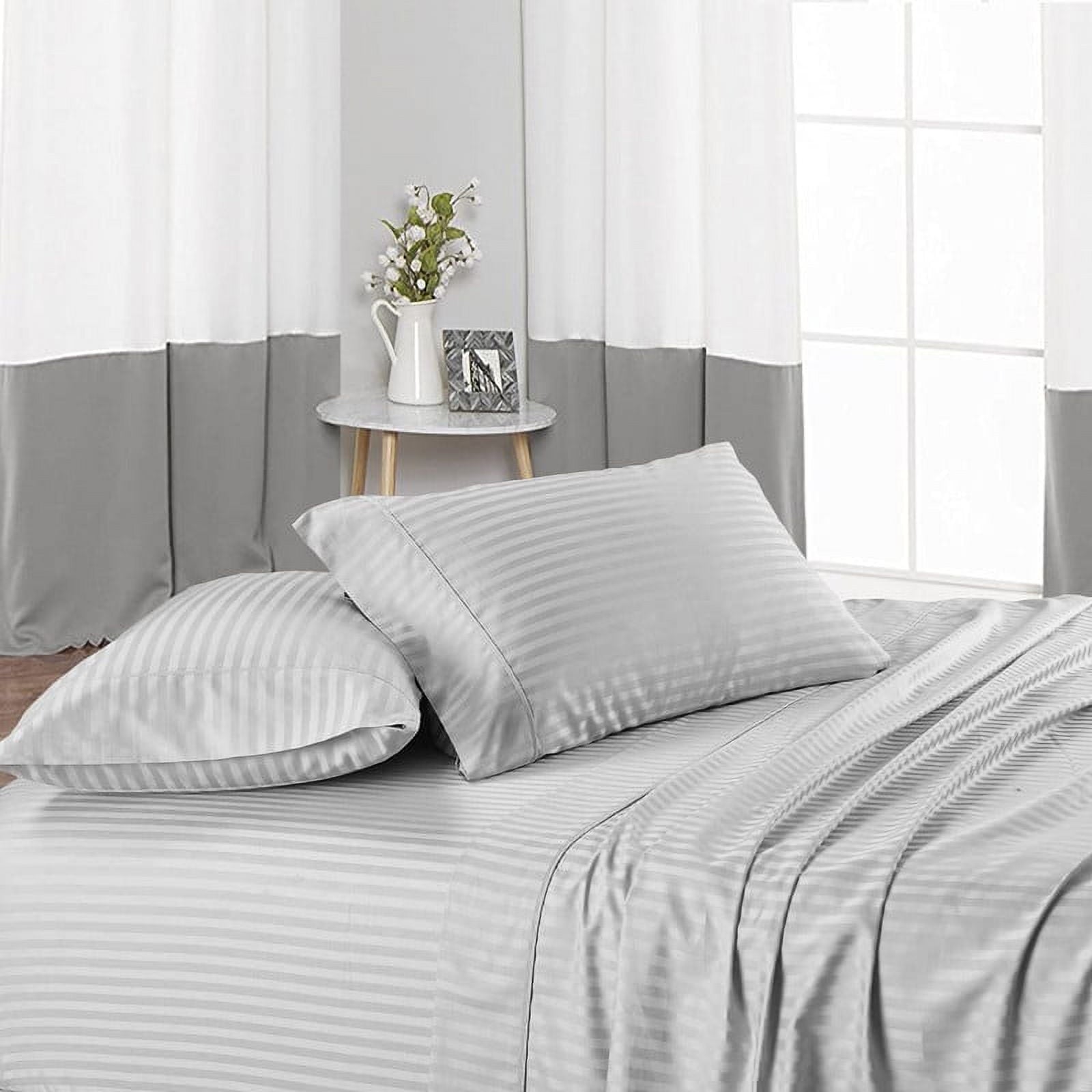 Cooling Sateen 4 Piece 100% Egyptian Cotton Bed Sheets Set - Luxury Soft & Sheets - Deep Pocket of 16" Inch - Hotel Style Silky Bedd... - Premium Ultra-Soft Pillowcase Pair for Sleeping Detail