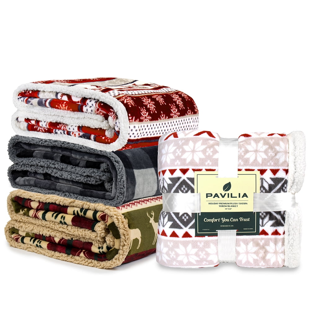 Cozy Fleece Premium Plush Sherpa Throw Christmas Blanket | Soft, Warm, Cozy, Reversible Microfiber Winter Cabin Throw | Plaid Hol... - Super Soft Reversible Sherpa Flannel Blanket Detail