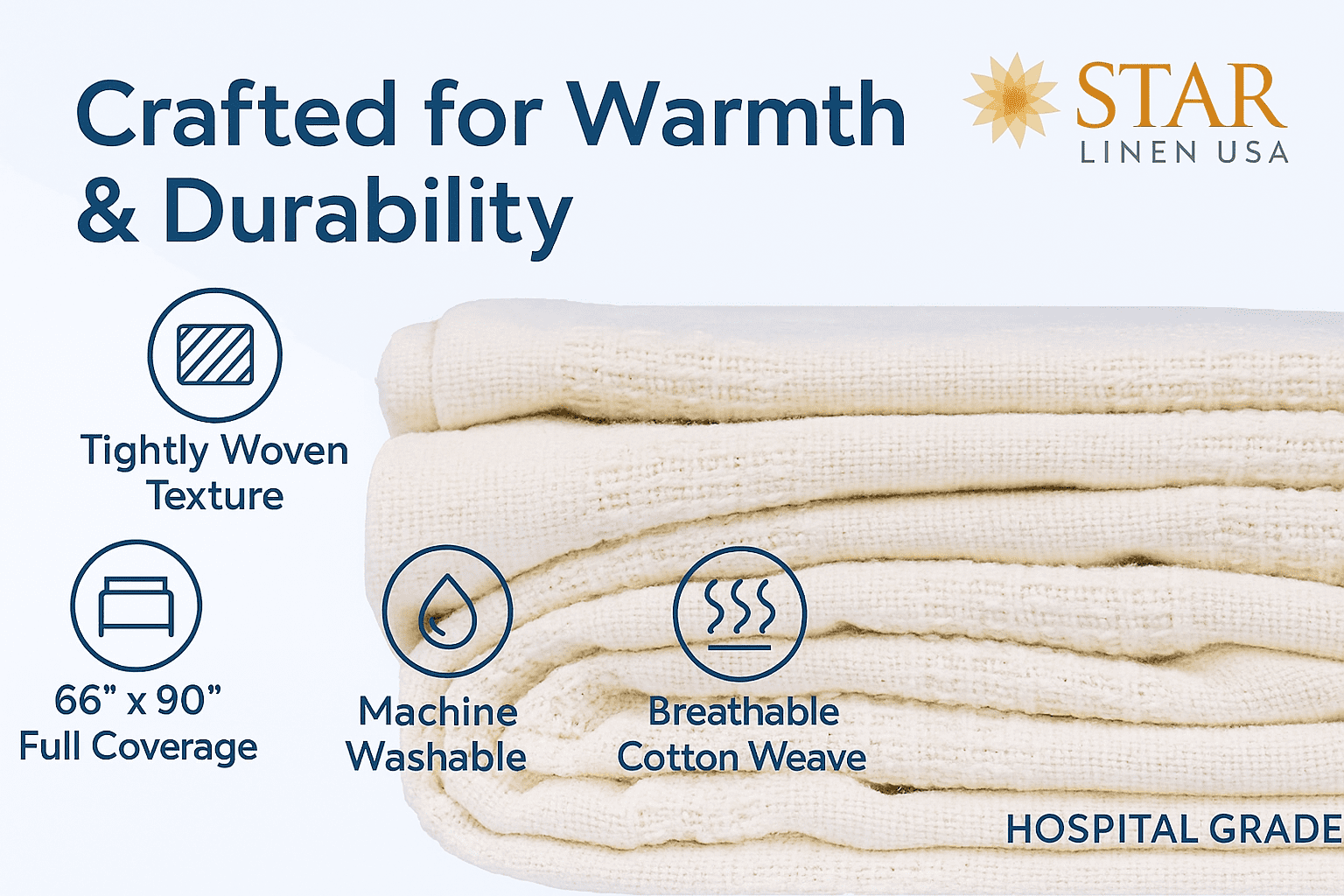 Super Soft Flannel Hospital Thermal Blanket Throw Snag Free | 100% Cotton | Twin 66"x90" | White (1) - Lightweight Plush Warm Blanket for All Seasons Detail