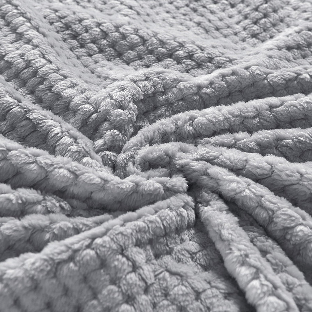 Super Soft Flannel Waffle Textured Extra Large Fleece Blanket, Super Soft and Warm Throw Blanket for Couch, Sofa and Bed (Light Grey, 50... - Luxury Knitted Decorative Throw Blanket with Fringes Detail