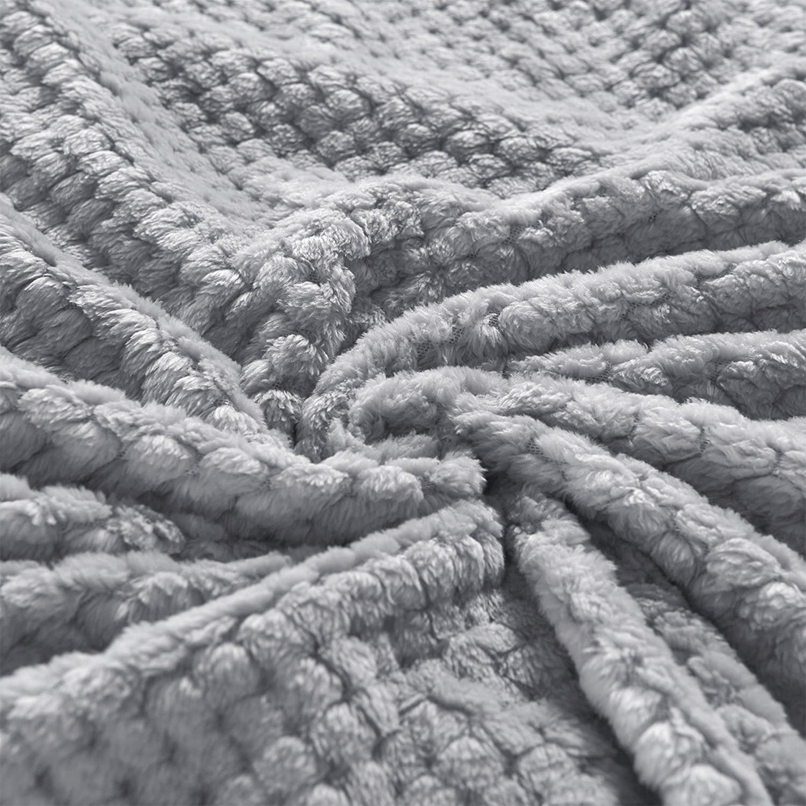 Super Soft Flannel Waffle Textured Extra Large Fleece Blanket, Super Soft and Warm Throw Blanket for Couch, Sofa and Bed (Light Grey, 50... - Luxury Knitted Decorative Throw Blanket with Fringes Detail
