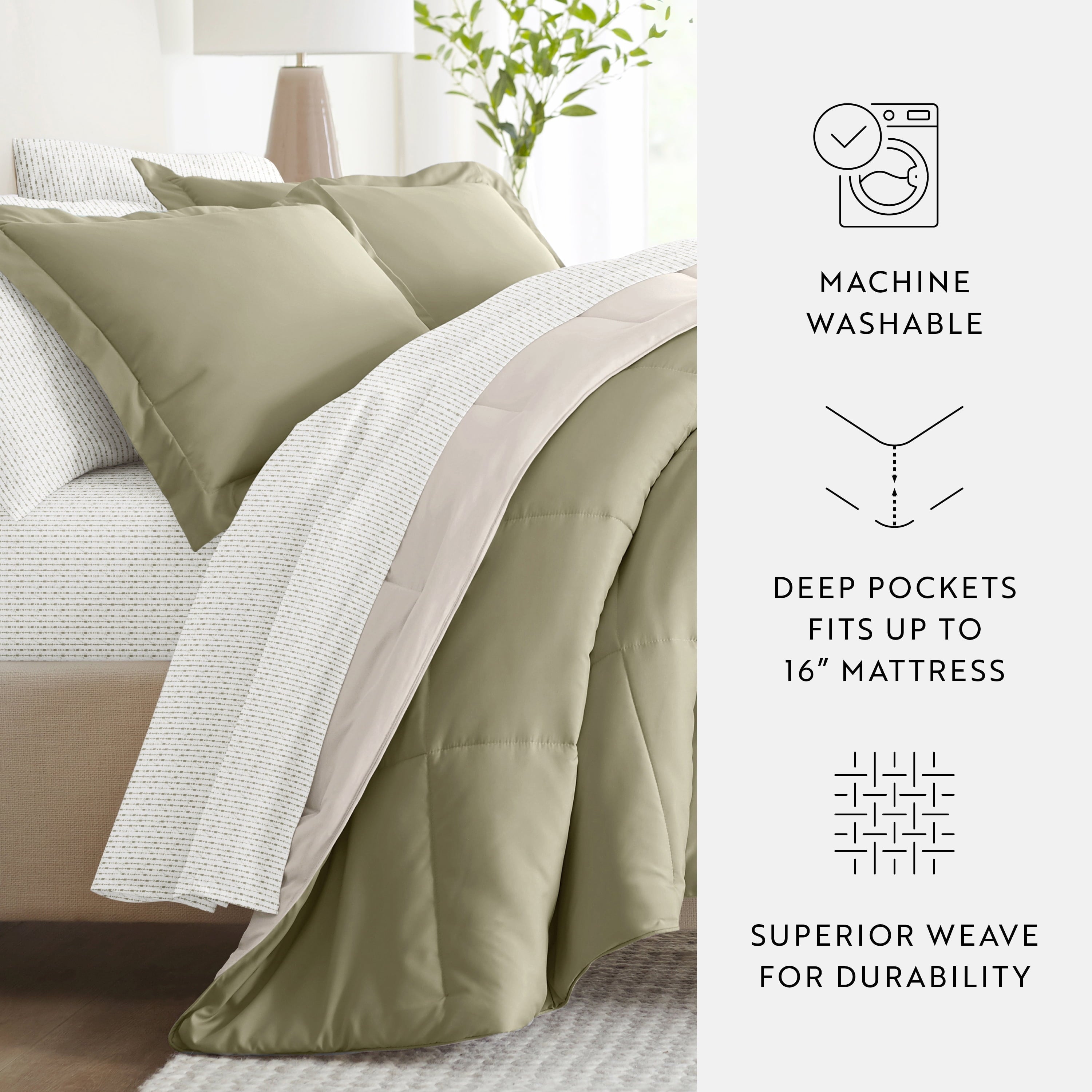 Fluffy Down Alternative 5 Piece Bedding Bundle, Reversible Comforter and Patterned Sheet Set, Twin - Cloud-Like Soft Lightweight Bed Comforter Detail