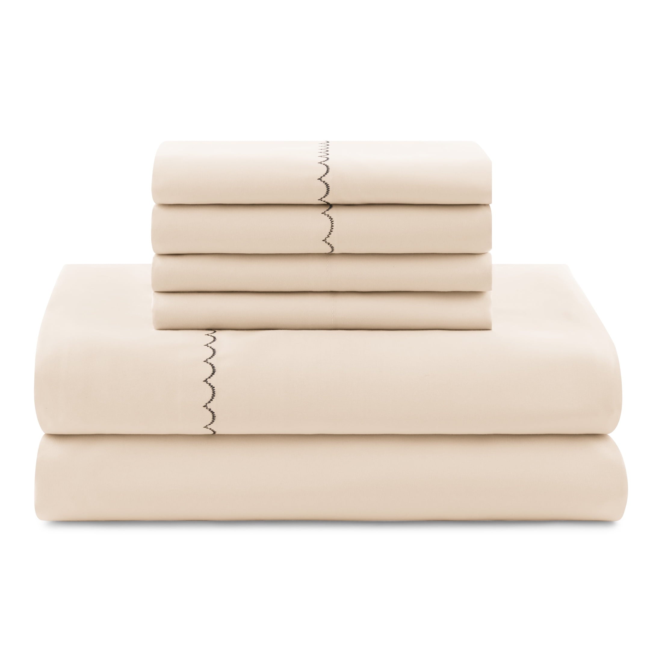 Luxurious Quilted Soft Touch Bed in a Bag 11-Piece Reversible Tan & Black Striped Comforter Set with Sheets, Queen - All-Season Down Alternative Comforter Insert Detail