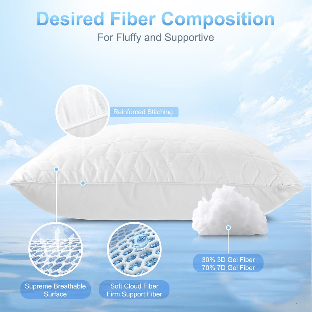 Fluffy Shredded Bed Pillows for Sleeping 2 pack, King Size Cooling Pillows Hotel Quality with Premium Soft Down Alternative Fill for ... - Orthopedic Shredded Foam Bed Pillow Set Detail