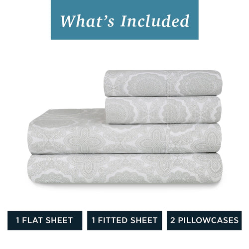 Cooling Sateen 100% Cotton Queen Sheets Set, 4 Piece Bed Sheets Set with HeiQ Fresh, Percale Weave, Hotel Luxury, Ultra Soft Sheets ... - Breathable Egyptian Cotton Flat & Fitted Sheets Detail