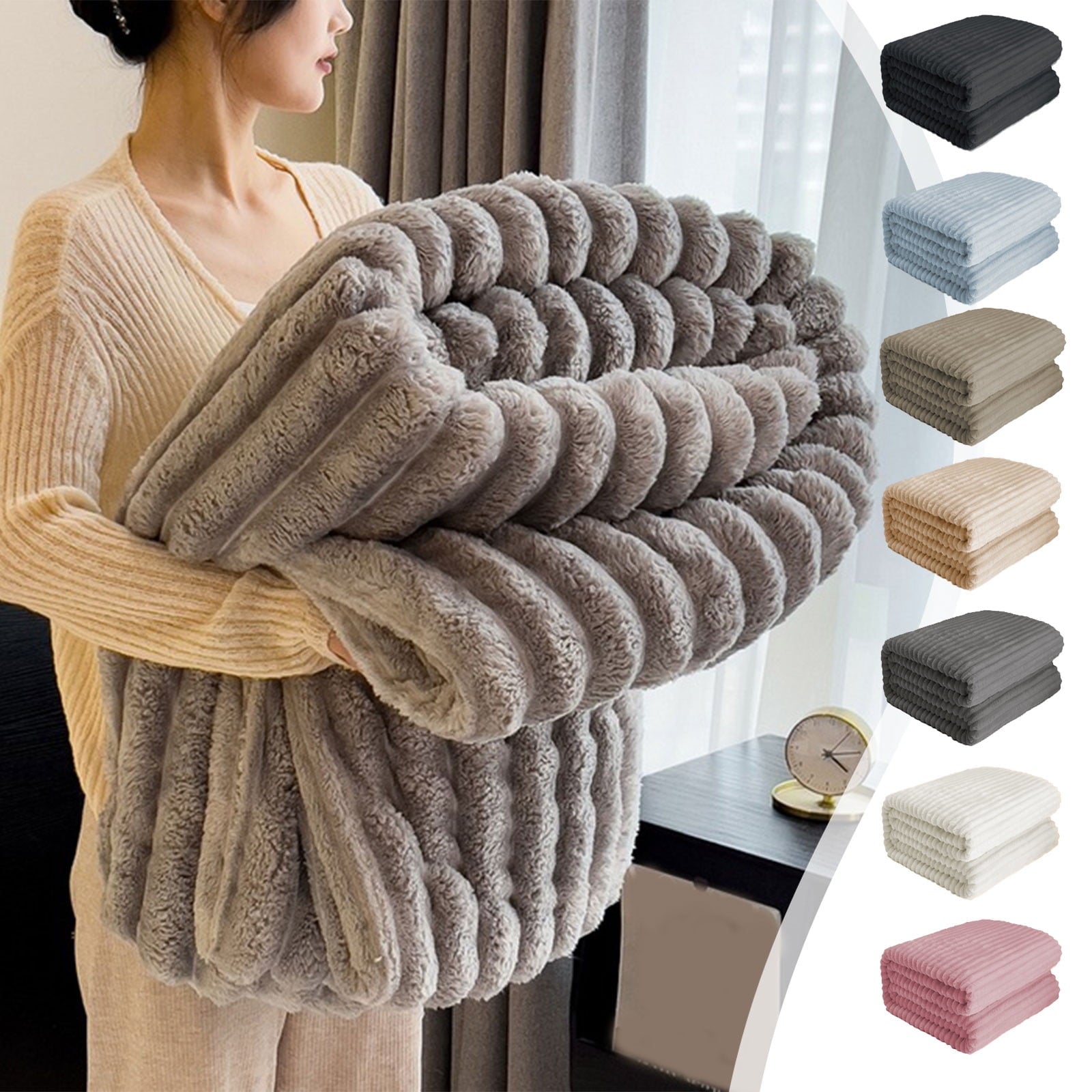 Cozy Fleece Bunny Blanket, Super Soft & Warm Faux Rabbit Fur Throw Blanket, Lightweight Microfiber Machine Washable for Bedroom, ... - Cozy Fleece Throw Blanket for Couch & Bed Detail