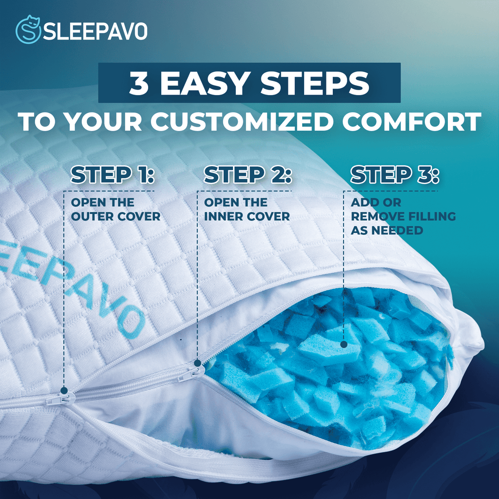 Hotel Collection Adjustable Shredded Memory Foam Pillow Queen Size - Soft or Firm Rayon Derived for Side Sleepers, Stomach & Back - Co... - Orthopedic Shredded Foam Bed Pillow Set Detail