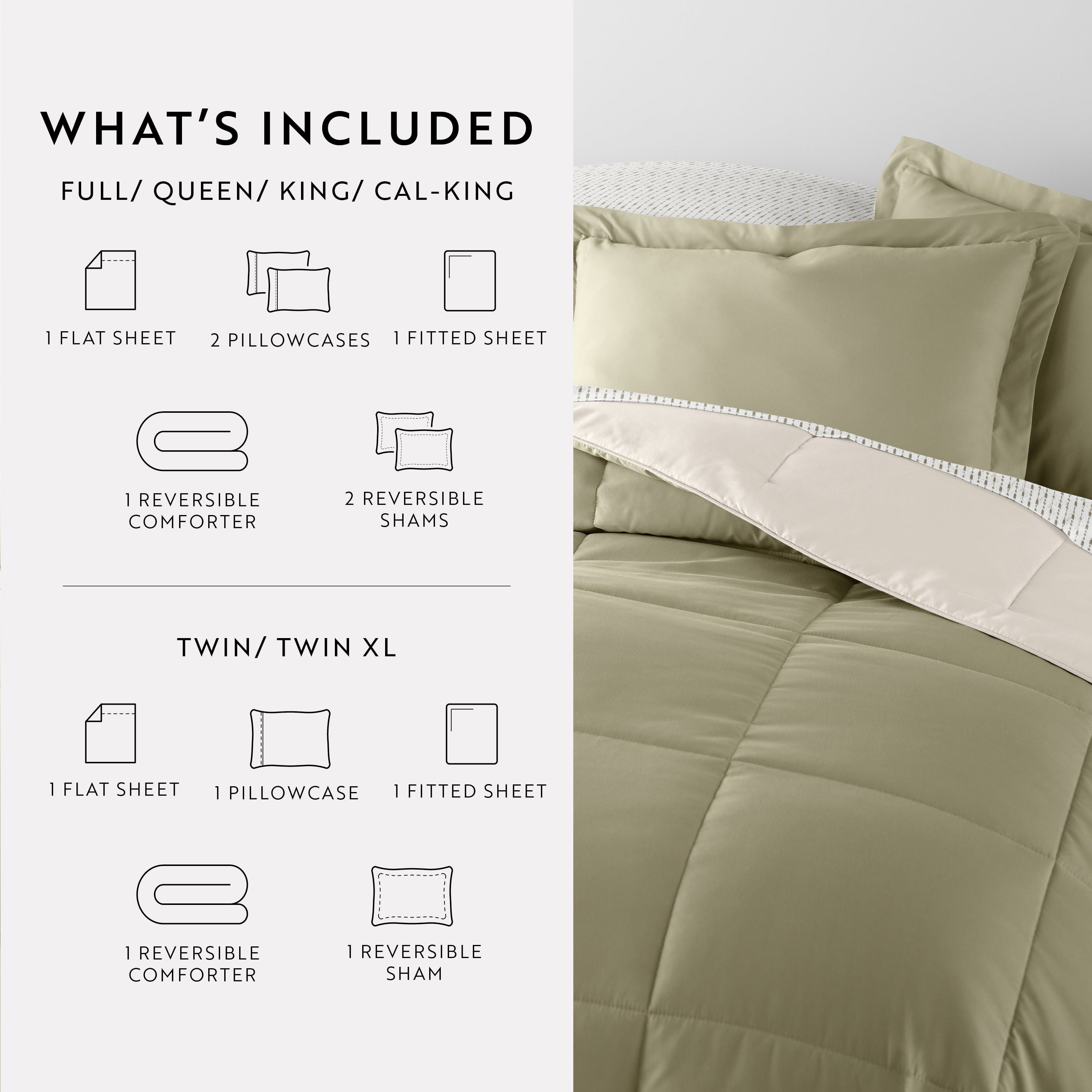 Fluffy Down Alternative 5 Piece Bedding Bundle, Reversible Comforter and Patterned Sheet Set, Twin - Cloud-Like Soft Lightweight Bed Comforter Detail