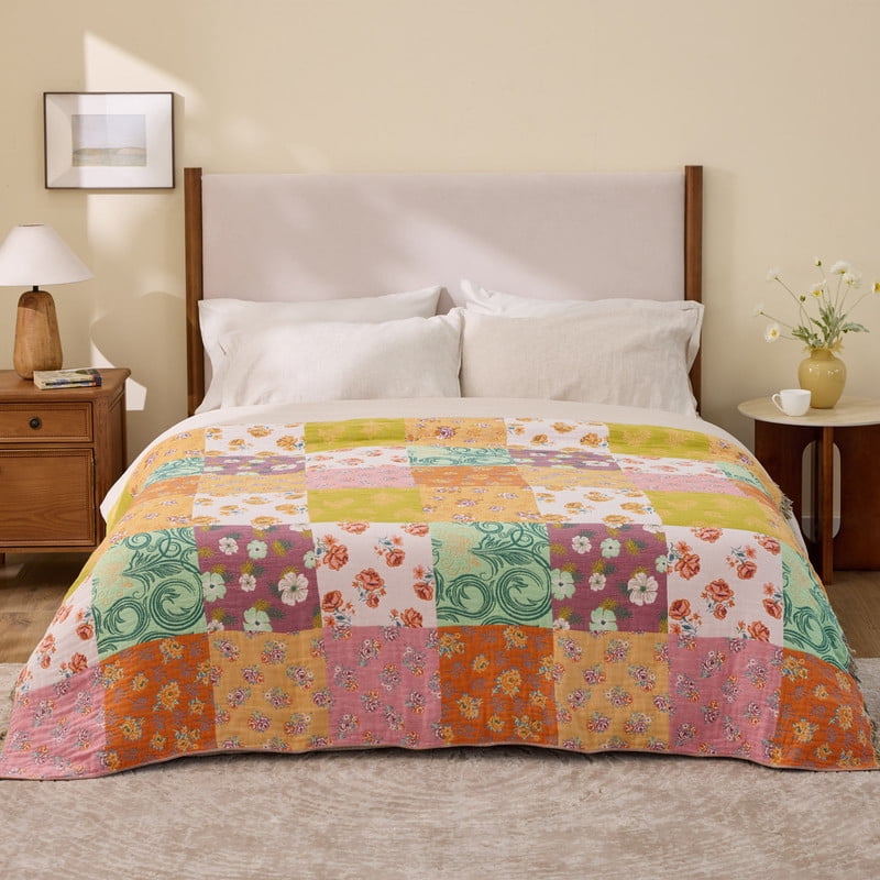Decorative Knitted 100% Cotton Boho Blankets for Home Decor – Colorful Patchwork Reversible Farmhouse Quilt Bedding, Vintage Woven Decor... - Super Soft Reversible Sherpa Flannel Blanket Detail