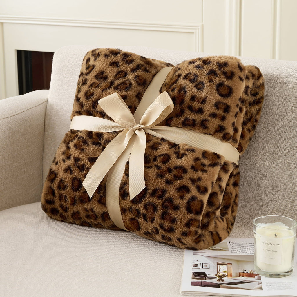 Decorative Knitted Leopard Print Throw Blanket Soft Cozy Fluffy Plush Cheetah Print Blanket for Home Decor,50"x60",Brown - Lightweight Plush Warm Blanket for All Seasons Detail