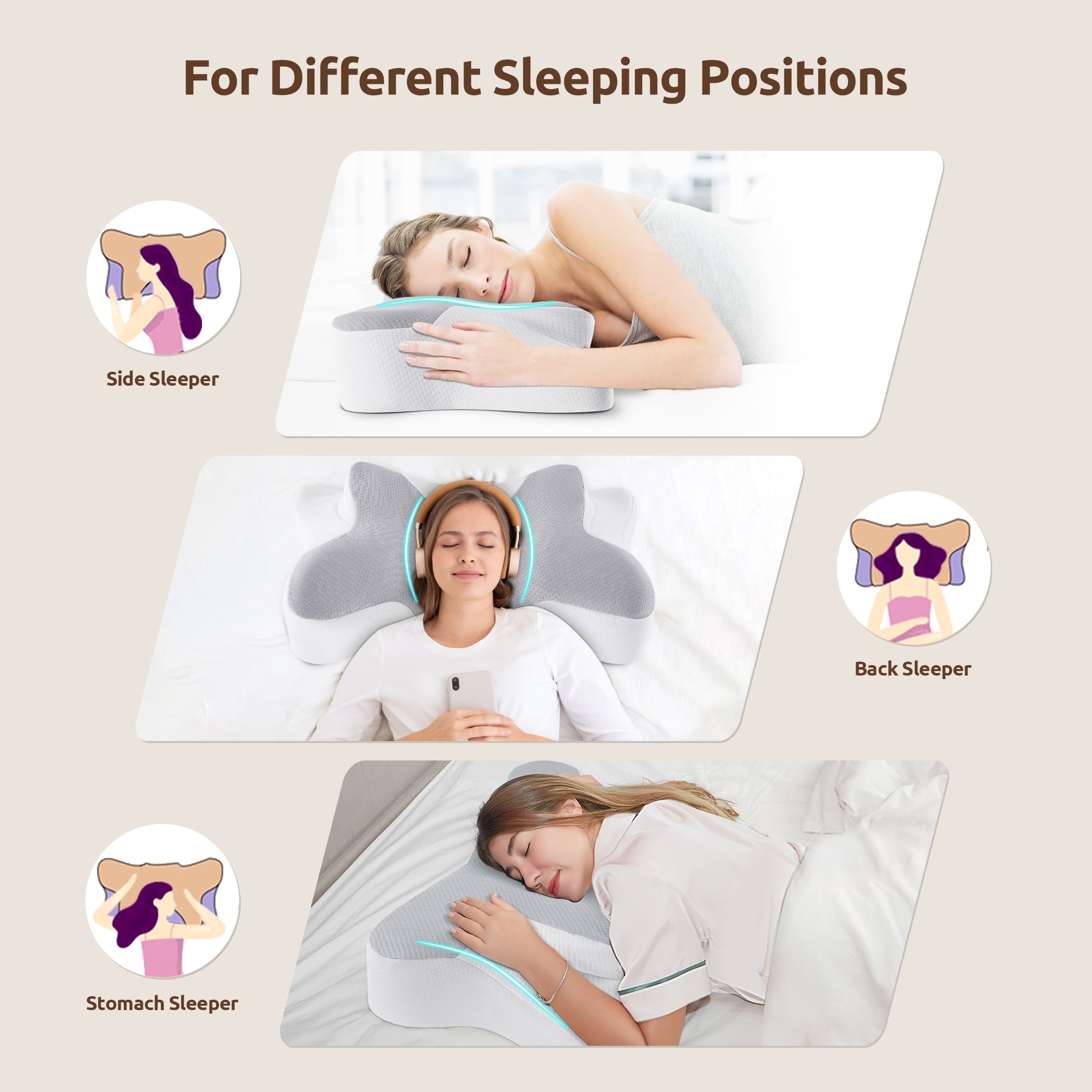 Ergonomic Memory Foam Memory Foam Pillow for Neck Pain Relief Cervical Sleepers Standard/Queen Gray - Hotel Quality Plush Sleeping Pillows Detail