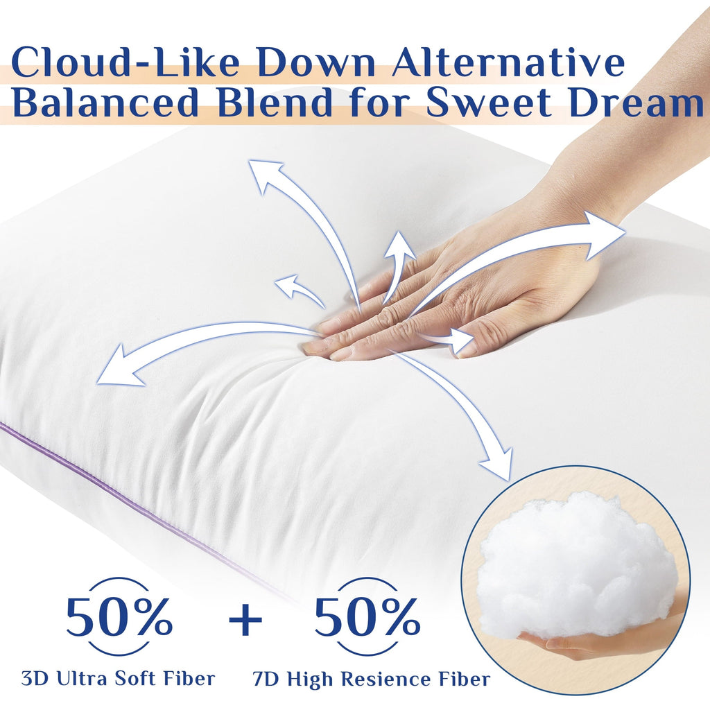 Fluffy Shredded Pillows Standard Size Set of 2, Hotel Down Alternative Sleeping Bed Pillows for Side Back Stomach Sleepers - Hotel Quality Plush Sleeping Pillows Detail
