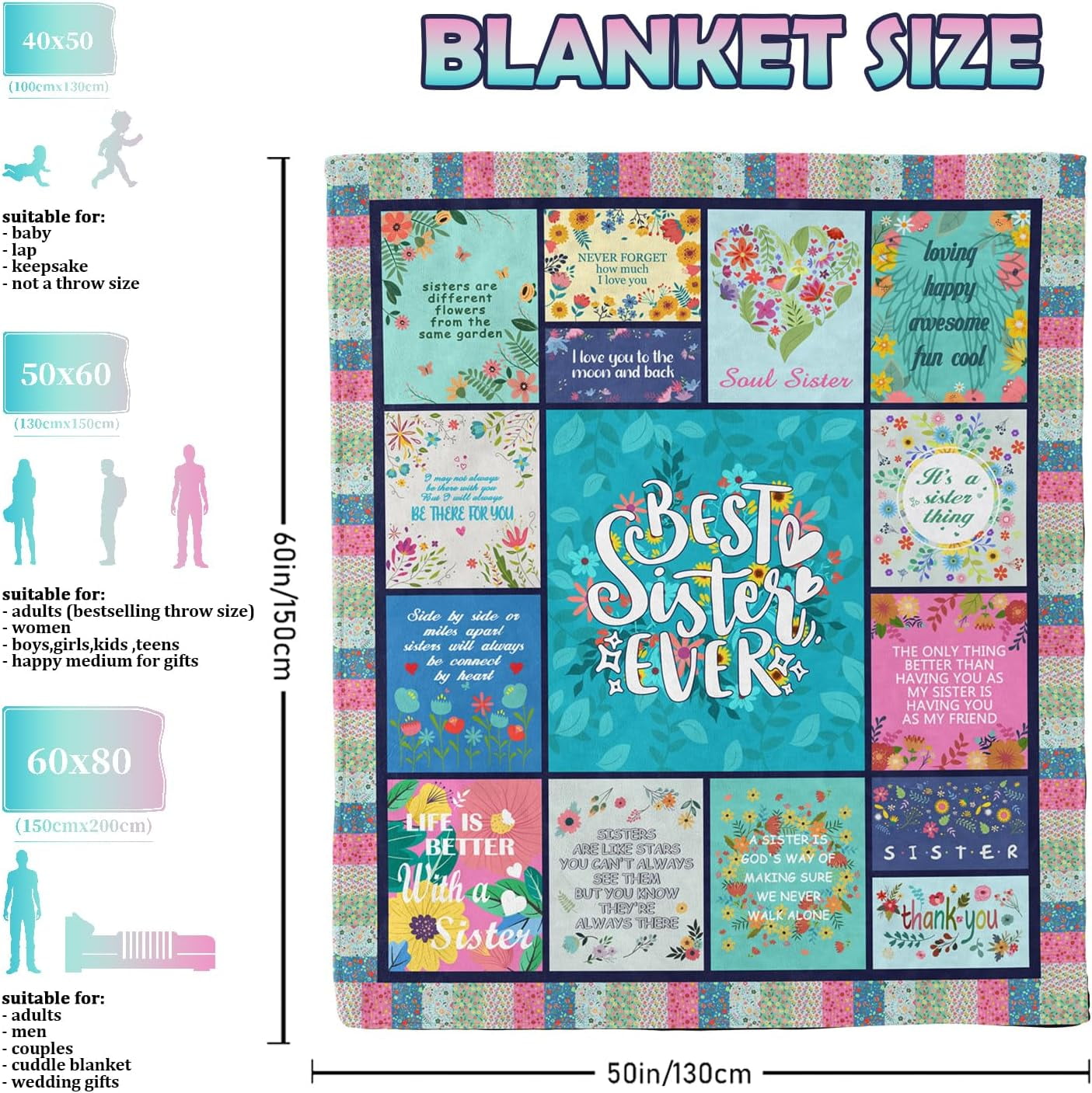 Lightweight Warm Sister Gifts Blanket for Birthday, Mother's Day, Christmas - Big Sister Gift Ideas - Luxury Knitted Decorative Throw Blanket with Fringes Detail