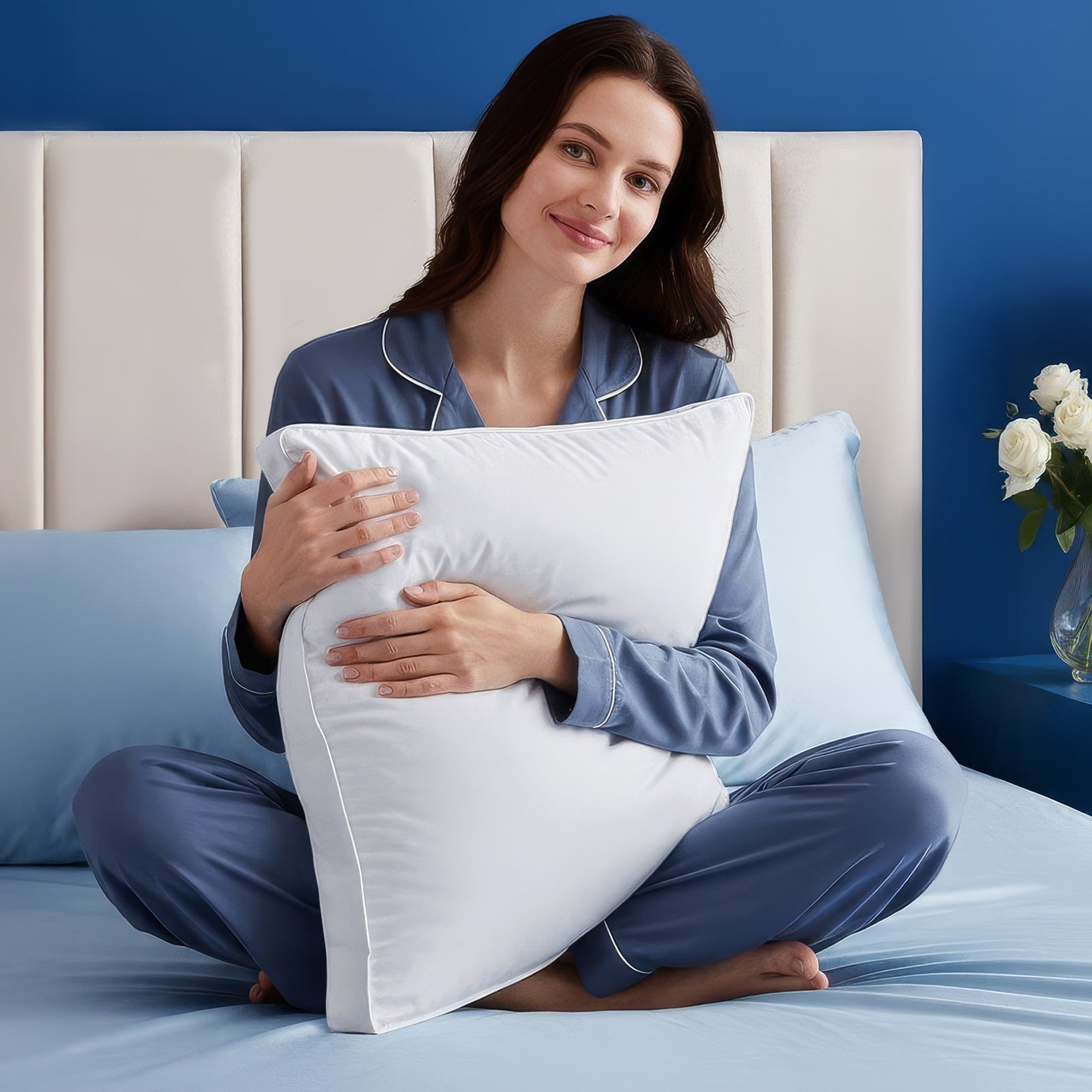 Hotel Collection Queen Bed Pillow, 26"L x 18" W, Set of 2, Soft and High-Quality, Gusseted Pillow for All Sleep Positions (White) - Ergonomic Memory Foam Pillow for Neck Pain Support Detail