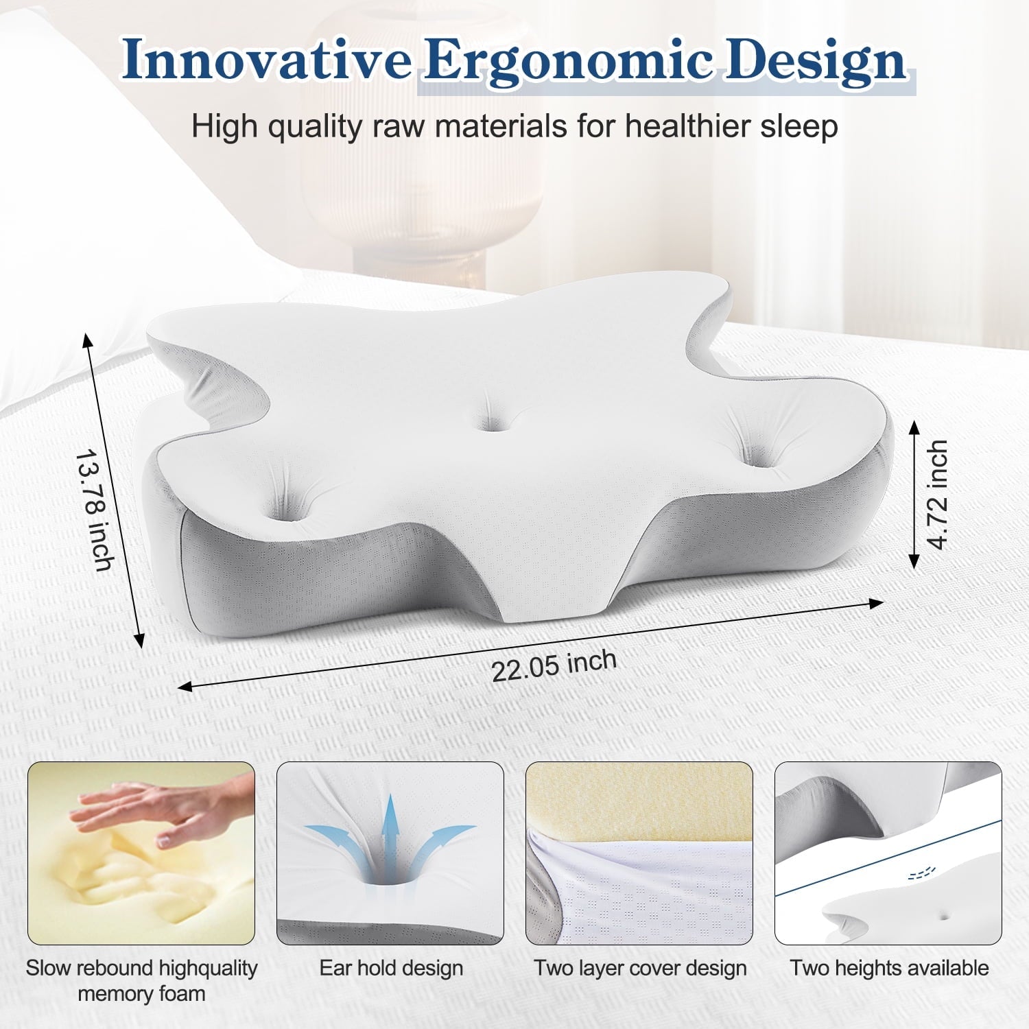 Orthopedic Support Cervical Pillow for Neck and Shoulder, Ergonomic Side Sleeper Pillow for Neck Support, Contour Memory Foam Pillows fo... - Orthopedic Shredded Foam Bed Pillow Set Detail