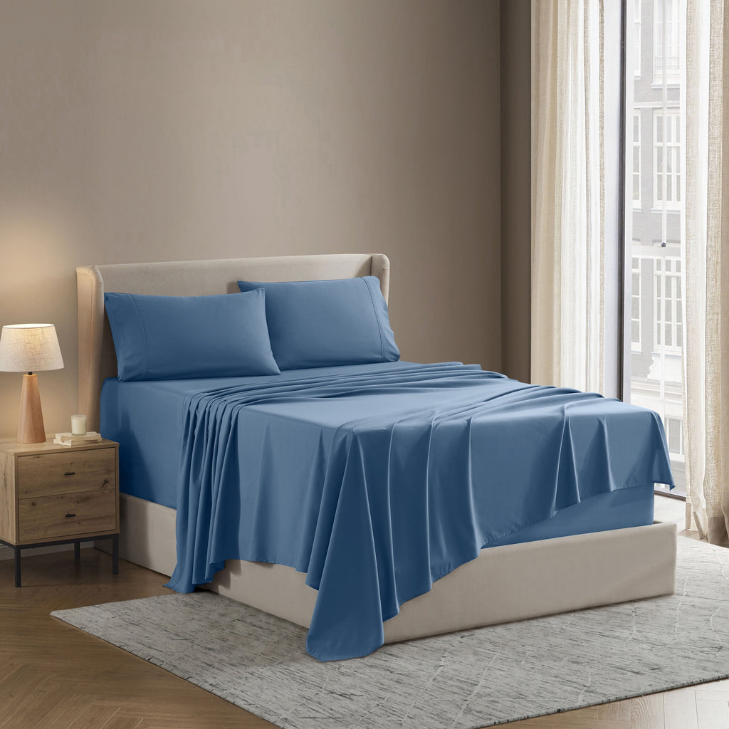 Ultra-Soft Split King Sheet Sets, Deep Pocket 5 Piece, Luxury Soft Microfiber Bed Sheet Sets, BLUE HEAVEN - Premium Ultra-Soft Pillowcase Pair for Sleeping Detail