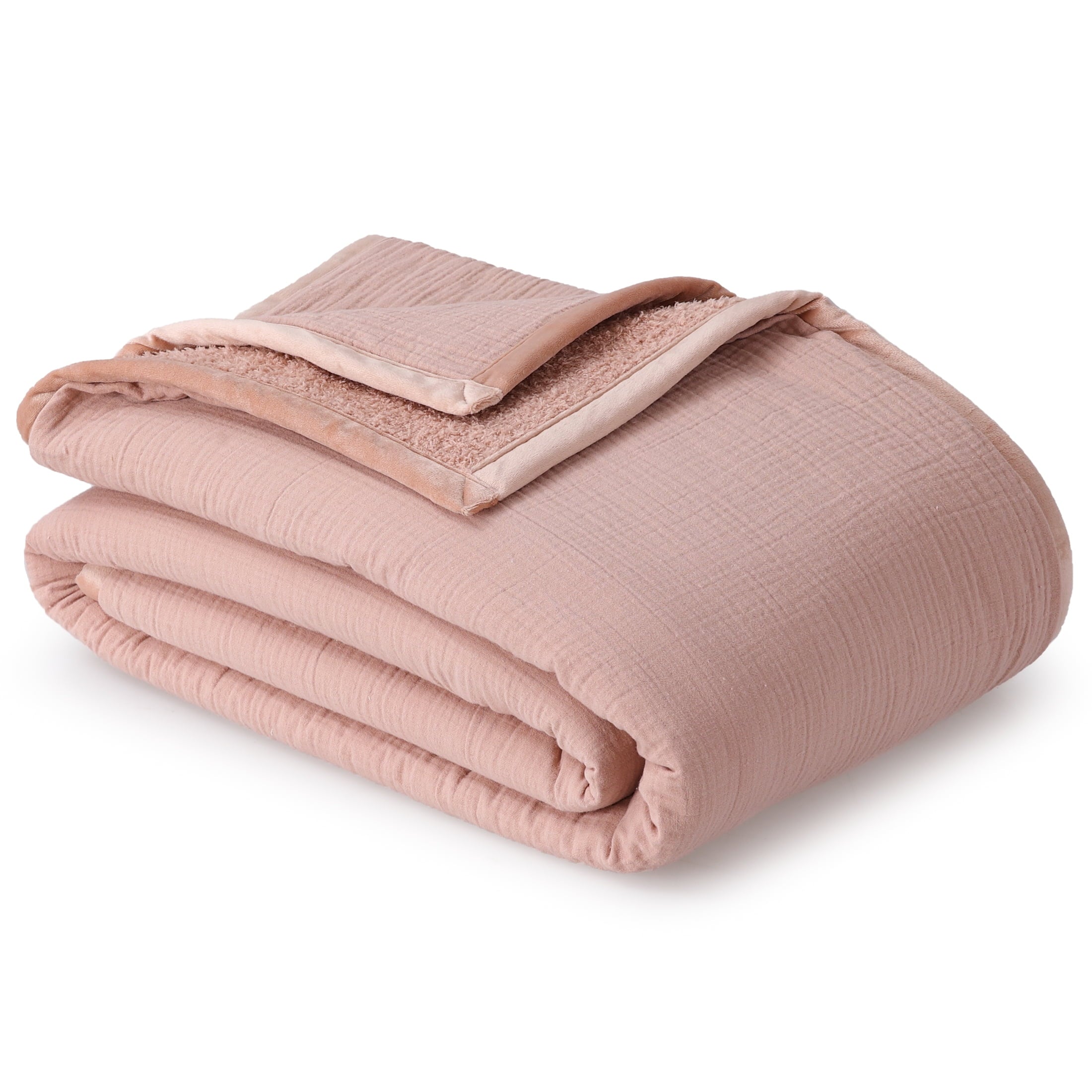 Decorative Knitted Gauze Reverse to Cozy Knit Super Soft Throw Blanket, Oversized, Antique Blush - Super Soft Reversible Sherpa Flannel Blanket Detail
