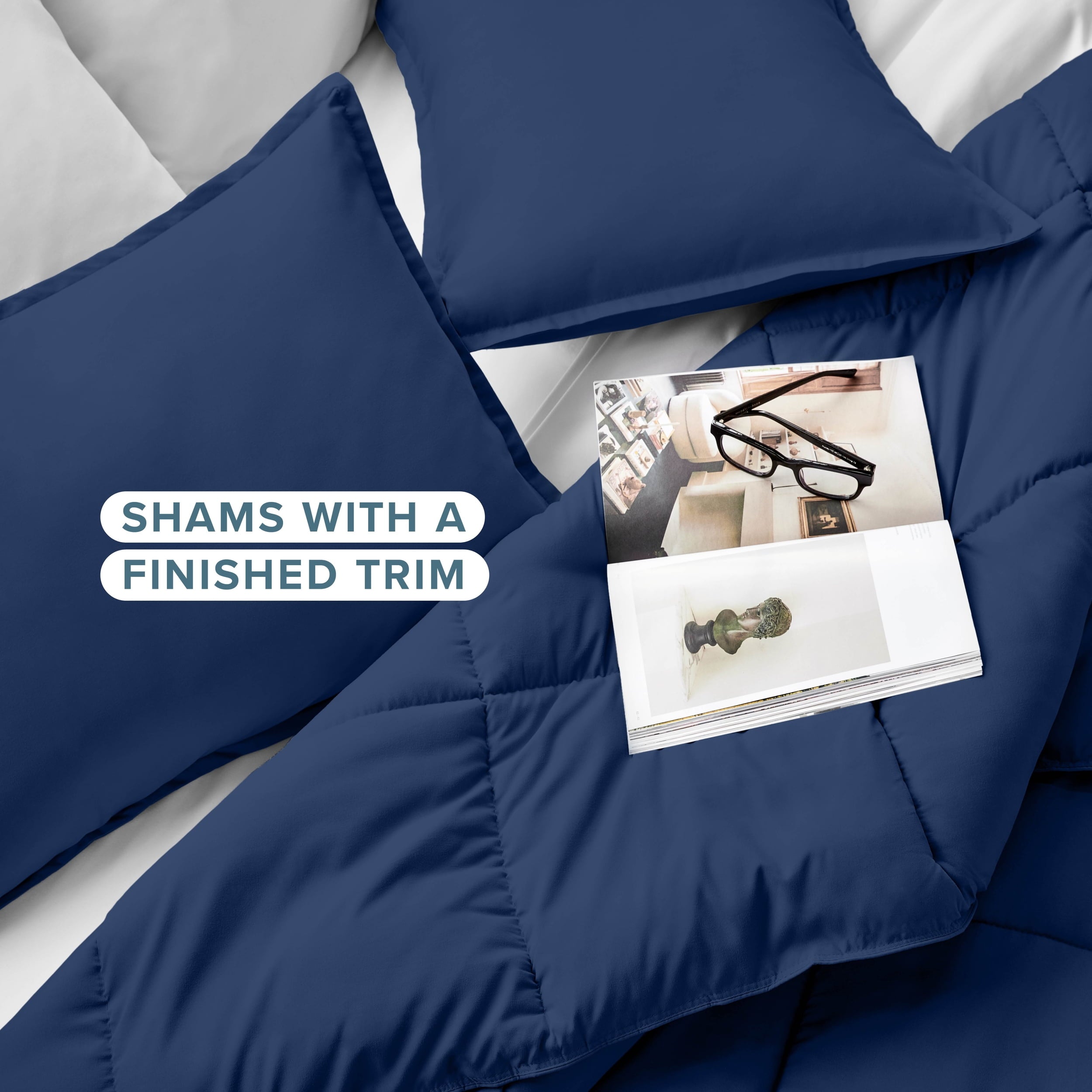 Luxurious Quilted Down Alternative Comforter Set - 3-Pieces - All Seasons - Queen, Dark Blue - Cloud-Like Soft Lightweight Bed Comforter Detail