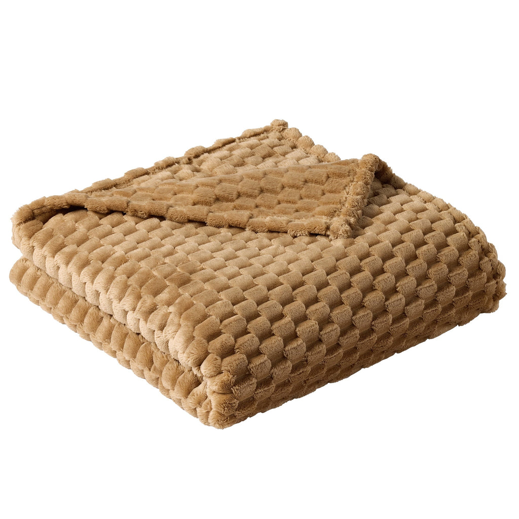 Cozy Fleece Textured Velvet Plush Oversized Throw Blanket in Dark Caramel - Cozy Fleece Throw Blanket for Couch & Bed Detail