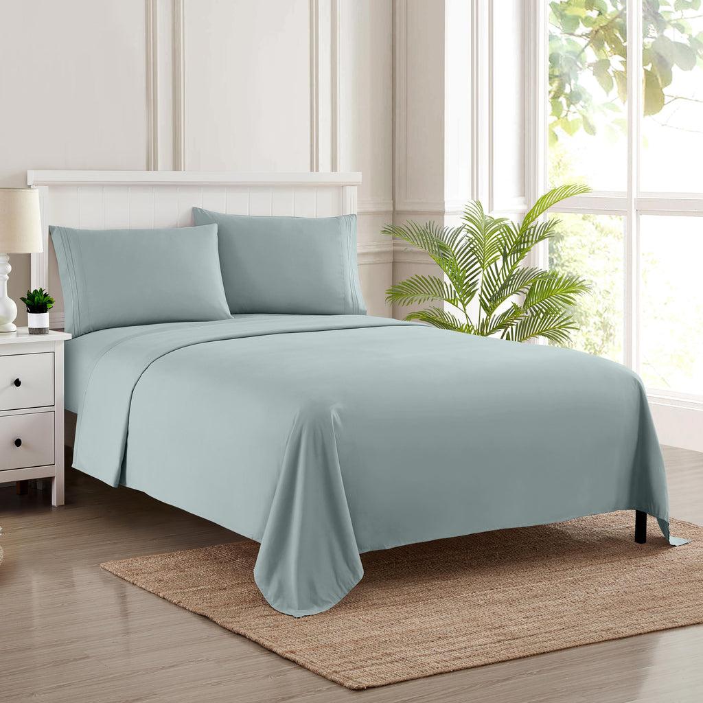 Wrinkle-Resistant 1800 Series Classic 4-Piece 1800 Thread Count 100 GSM Bed Sheet, Queen - Premium Ultra-Soft Pillowcase Pair for Sleeping Detail