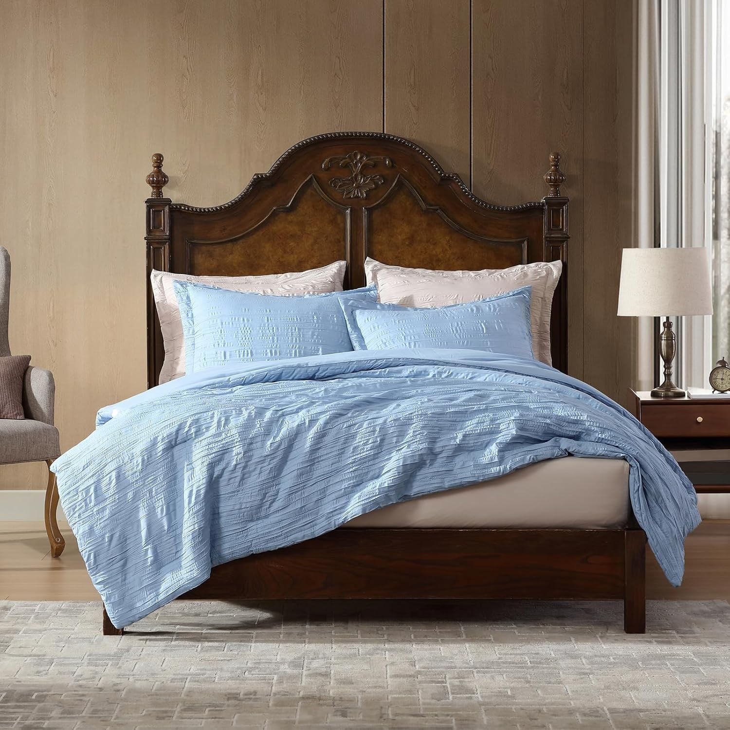 All-Season Queen Comforter Set Chambray Blue, 3 Pieces Comforter Set, All Season Lightweight Soft Embossed Bedding (86" x 88" Co... - Cloud-Like Soft Lightweight Bed Comforter Detail