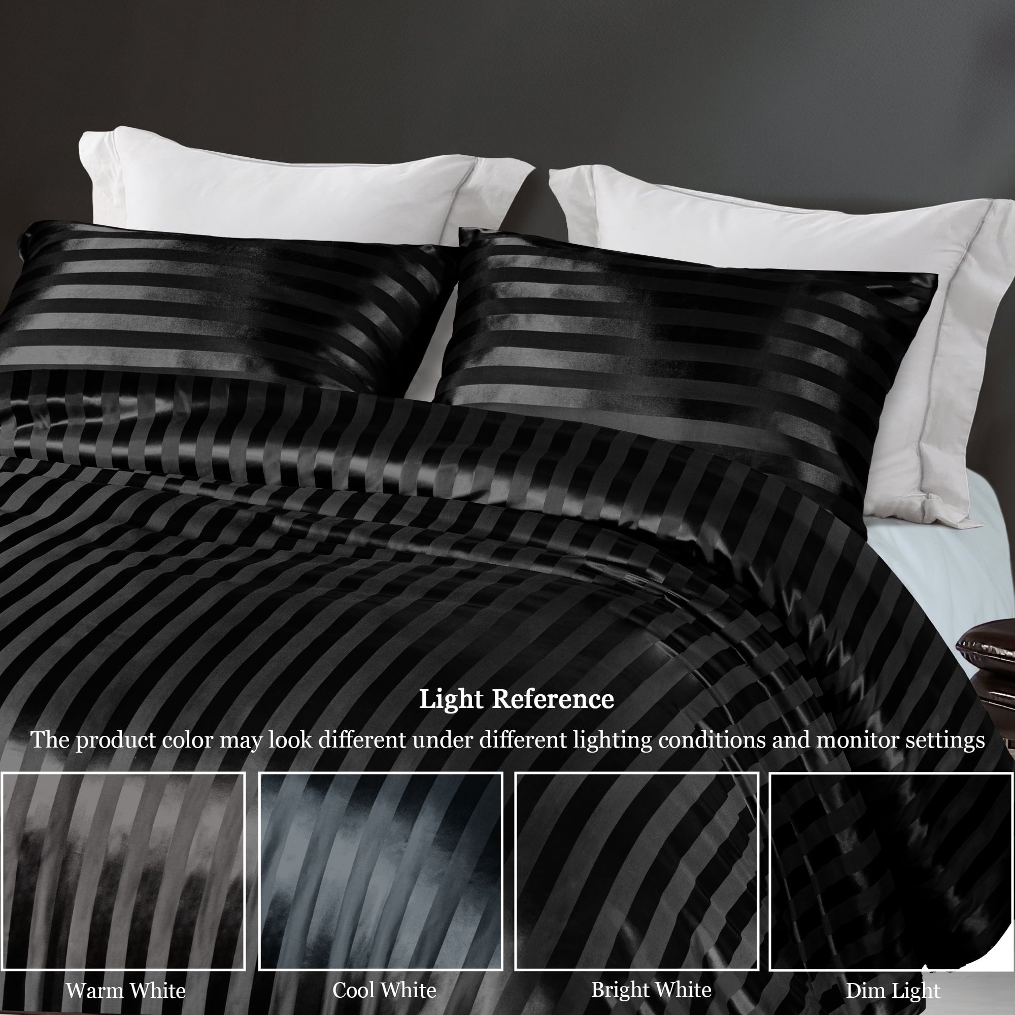 All-Season 3-Piece Reversible Silky Soft King Size Comforter Set, Luxury Stripe Satin Oversized Comforter Bedding Set with 2 Sat... - Cloud-Like Soft Lightweight Bed Comforter Detail