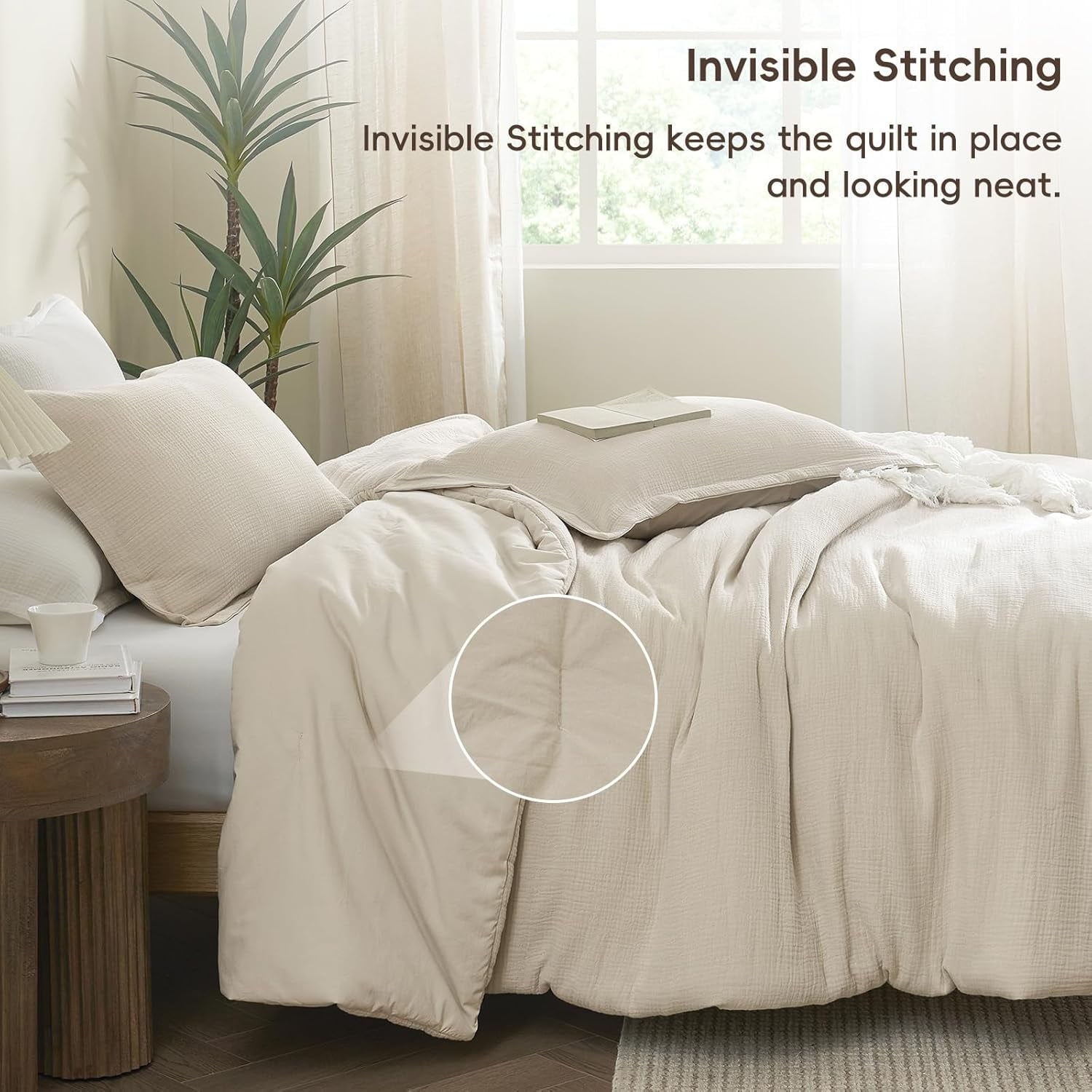 Luxurious Quilted Cotton Muslin Comforter Set Queen Size, Ultra Soft Breathable & Lightweight Bedding Set for All Seasons, 1 Comfy Comf... - Hypoallergenic Ultra-Fluffy Quilt for Winter Detail