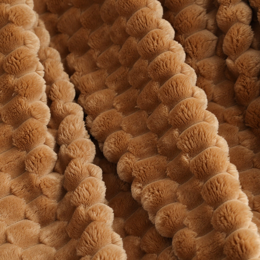 Cozy Fleece Textured Velvet Plush Oversized Throw Blanket in Dark Caramel - Cozy Fleece Throw Blanket for Couch & Bed Detail